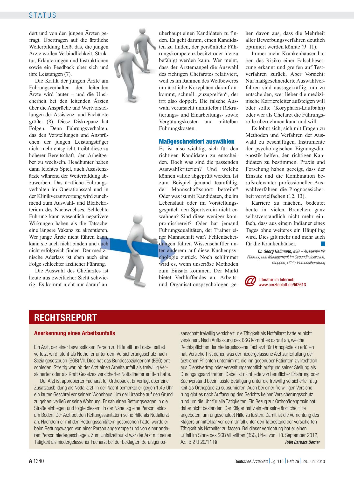 Vorschauseite 1: Anerkennung eines Arbeitsunfalls – Deutsches Ärzteblatt