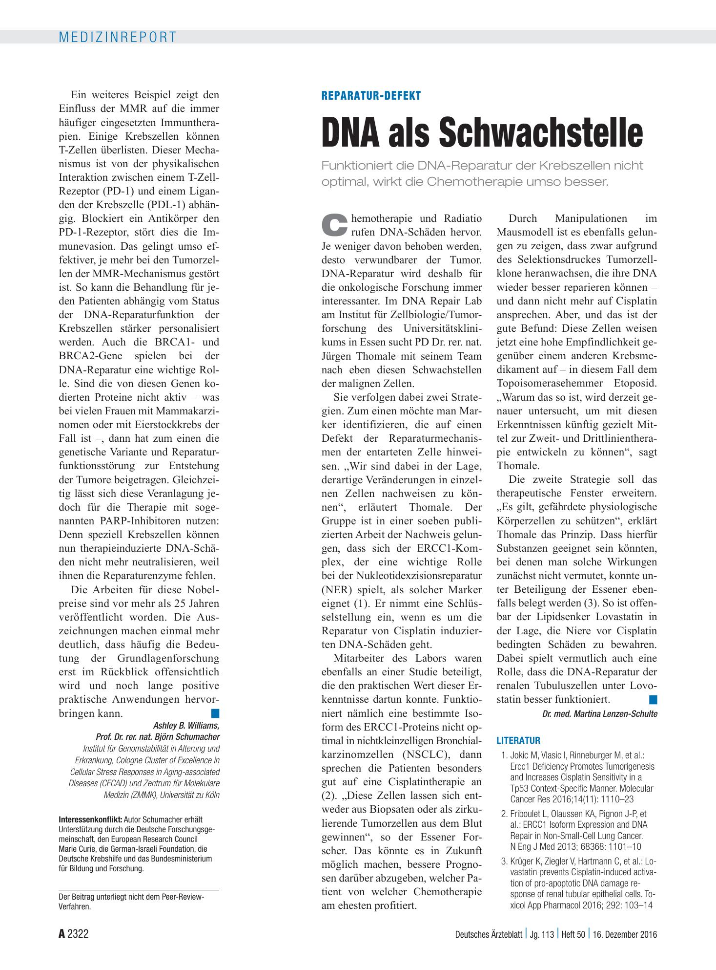 Vorschauseite 1: Reparatur-Defekt: DNA als Schwachstelle – Deutsches Ärzteblatt