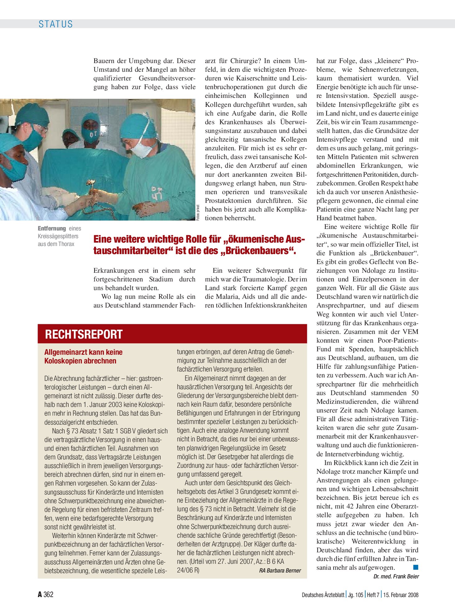 Vorschauseite 1: Rechtsreport: Allgemeinarzt kann keine Koloskopien abrechnen – Deutsches Ärzteblatt