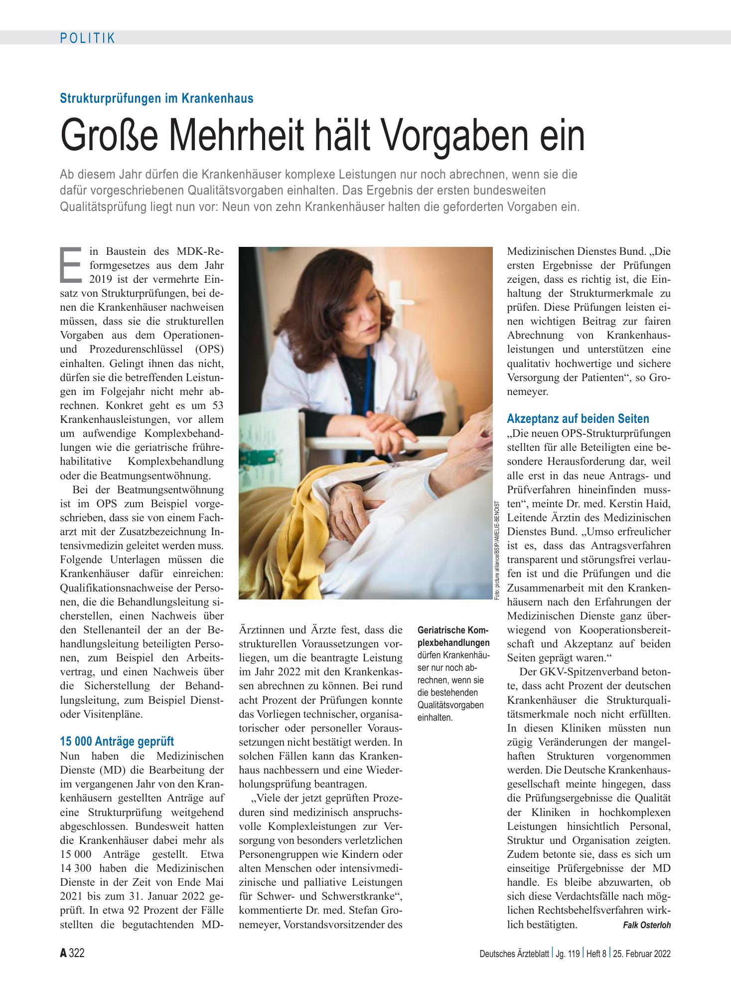 Vorschauseite 1: Strukturprüfungen im Krankenhaus: Große Mehrheit hält Vorgaben ein – Deutsches Ärzteblatt