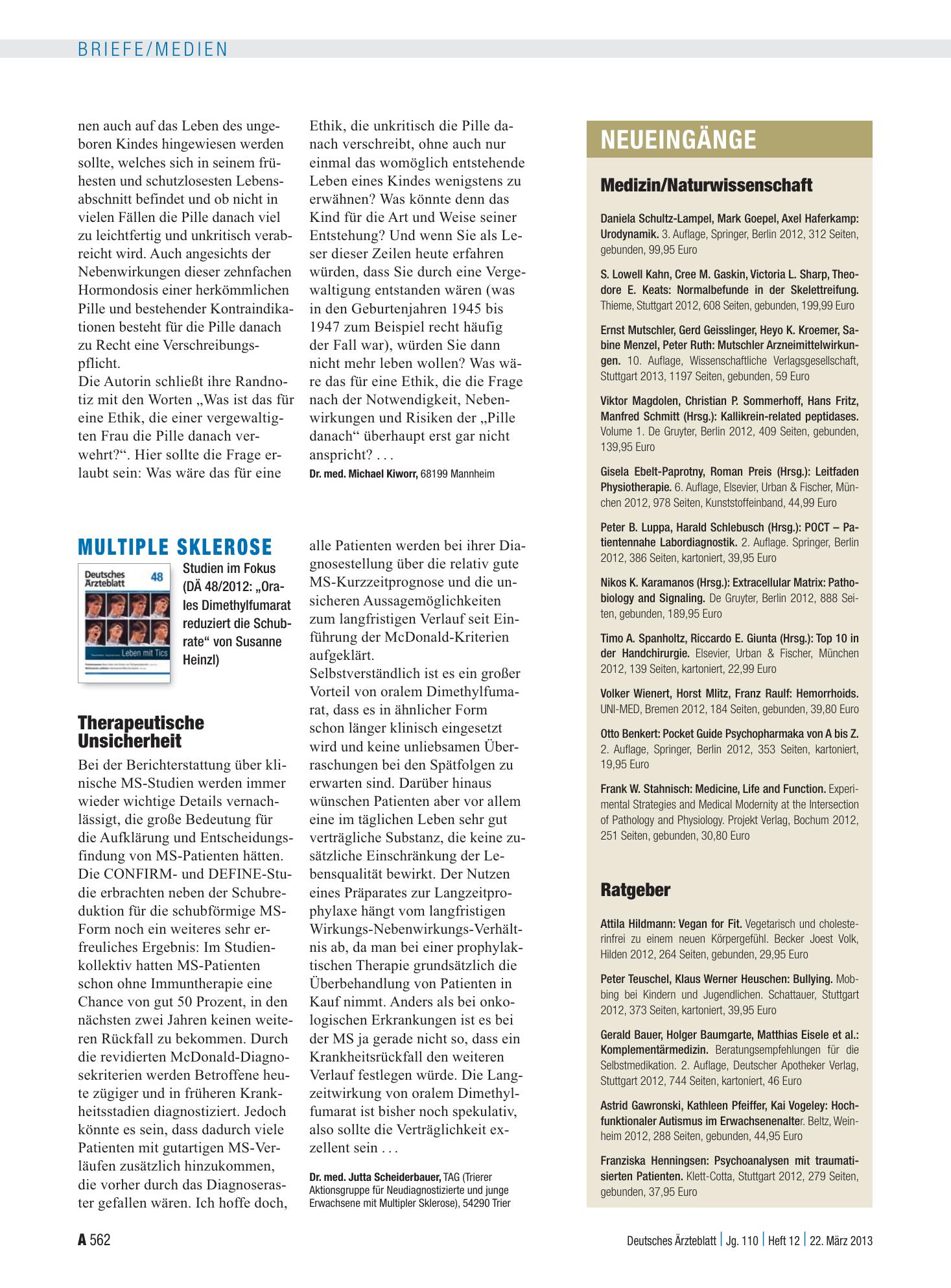 Vorschauseite 1: Neueingänge – Deutsches Ärzteblatt