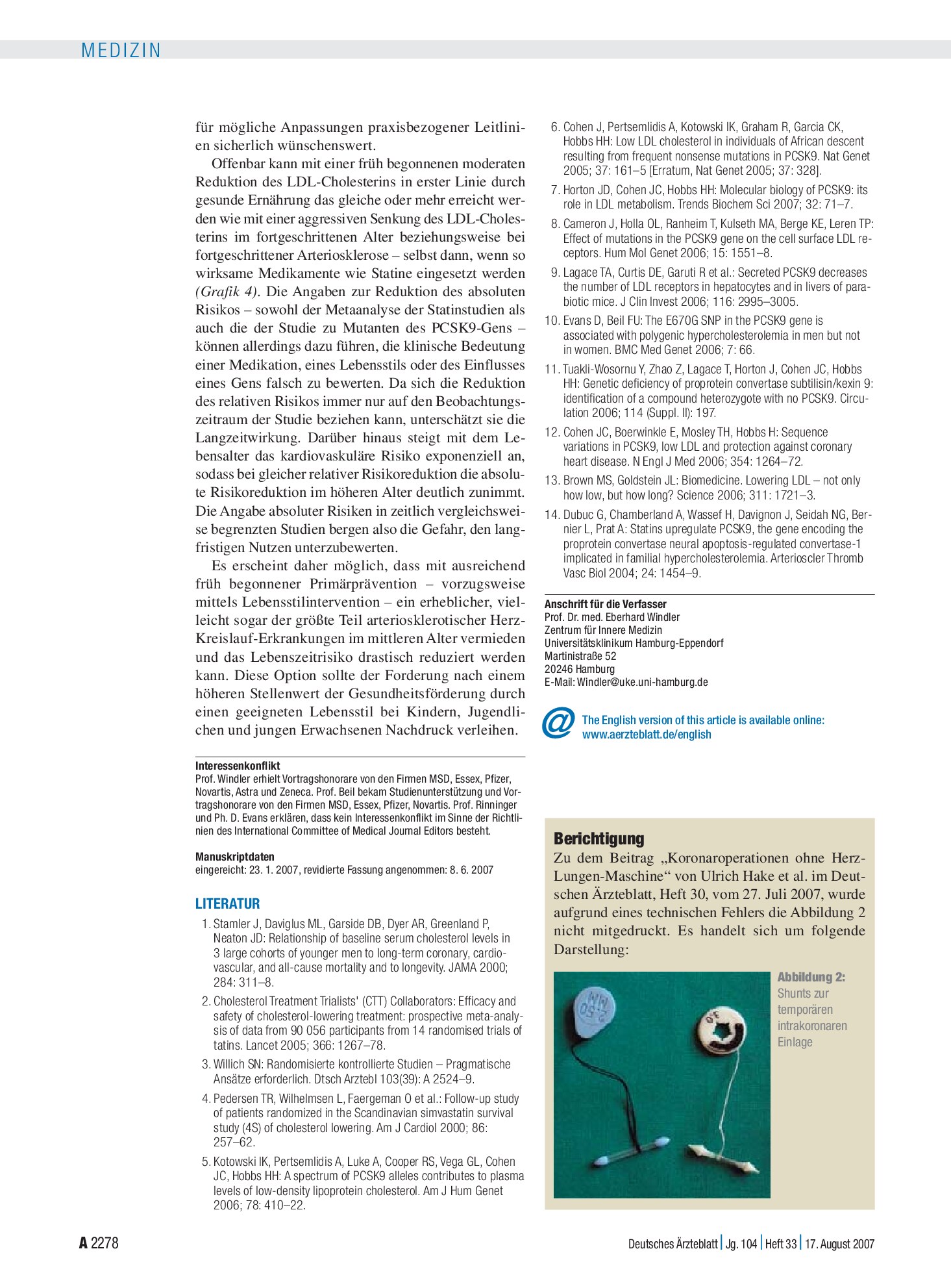 Vorschauseite 1: Berichtigung – Deutsches Ärzteblatt