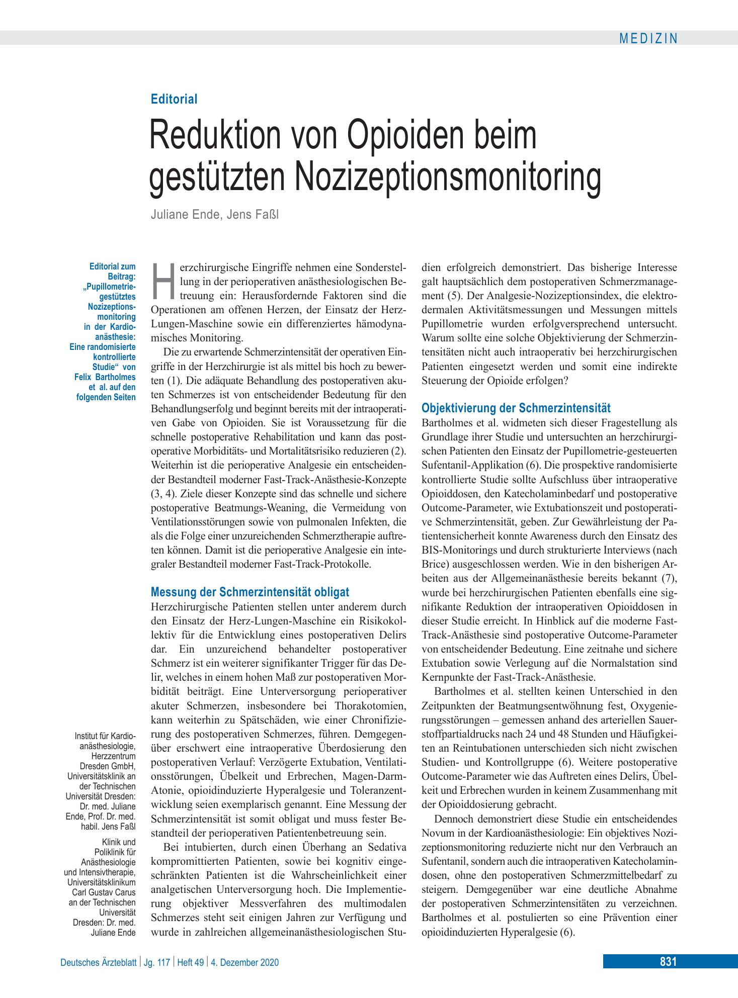 Vorschauseite 1: Pupillometrie-gestütztes Nozizeptionsmonitoring in der Kardioanästhesie – Deutsches Ärzteblatt