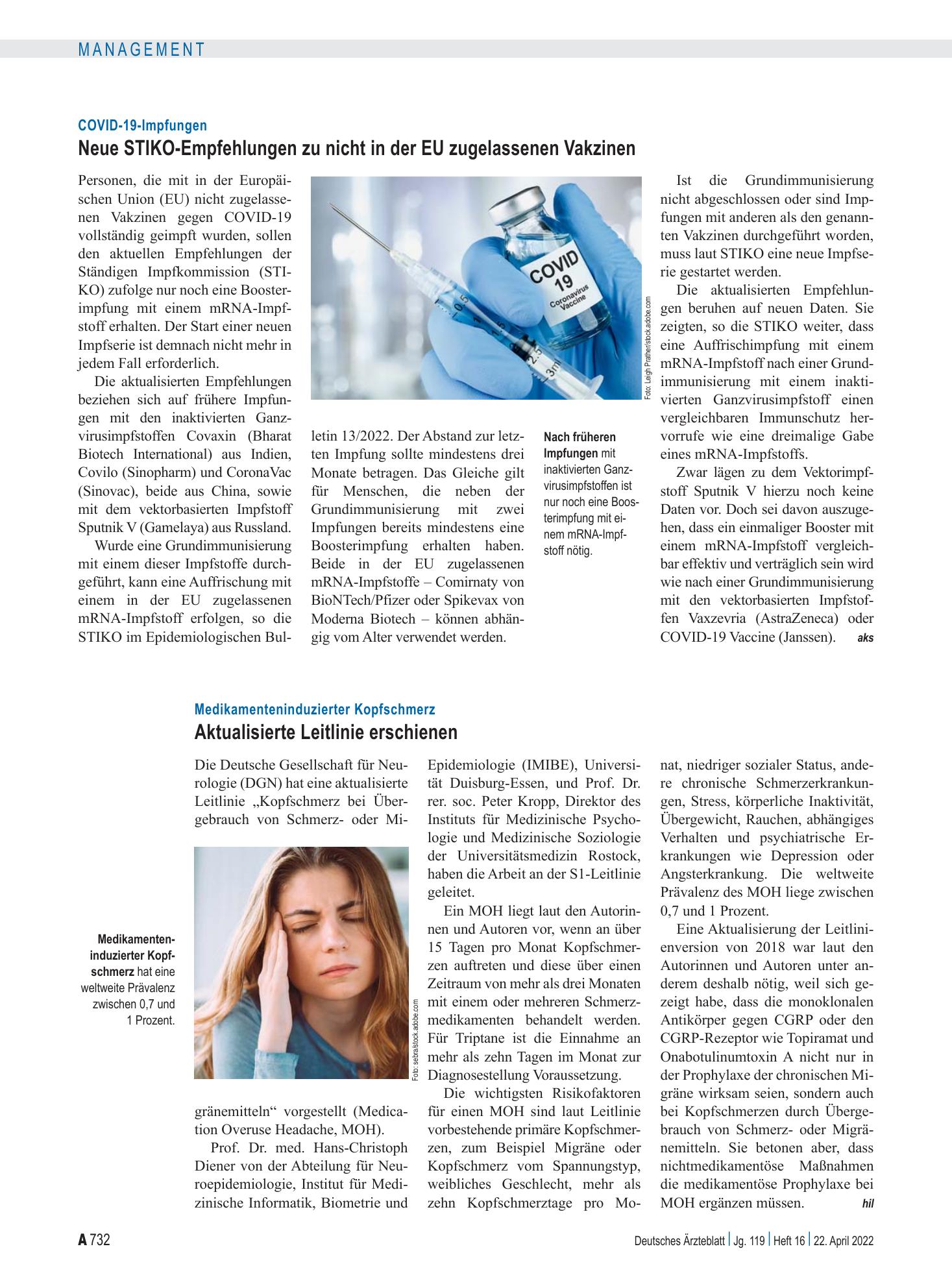 Vorschauseite 1: COVID-19-Impfungen: Neue STIKO-Empfehlungen zu nicht in der EU zugelassenen Vakzinen – Deutsches Ärzteblatt