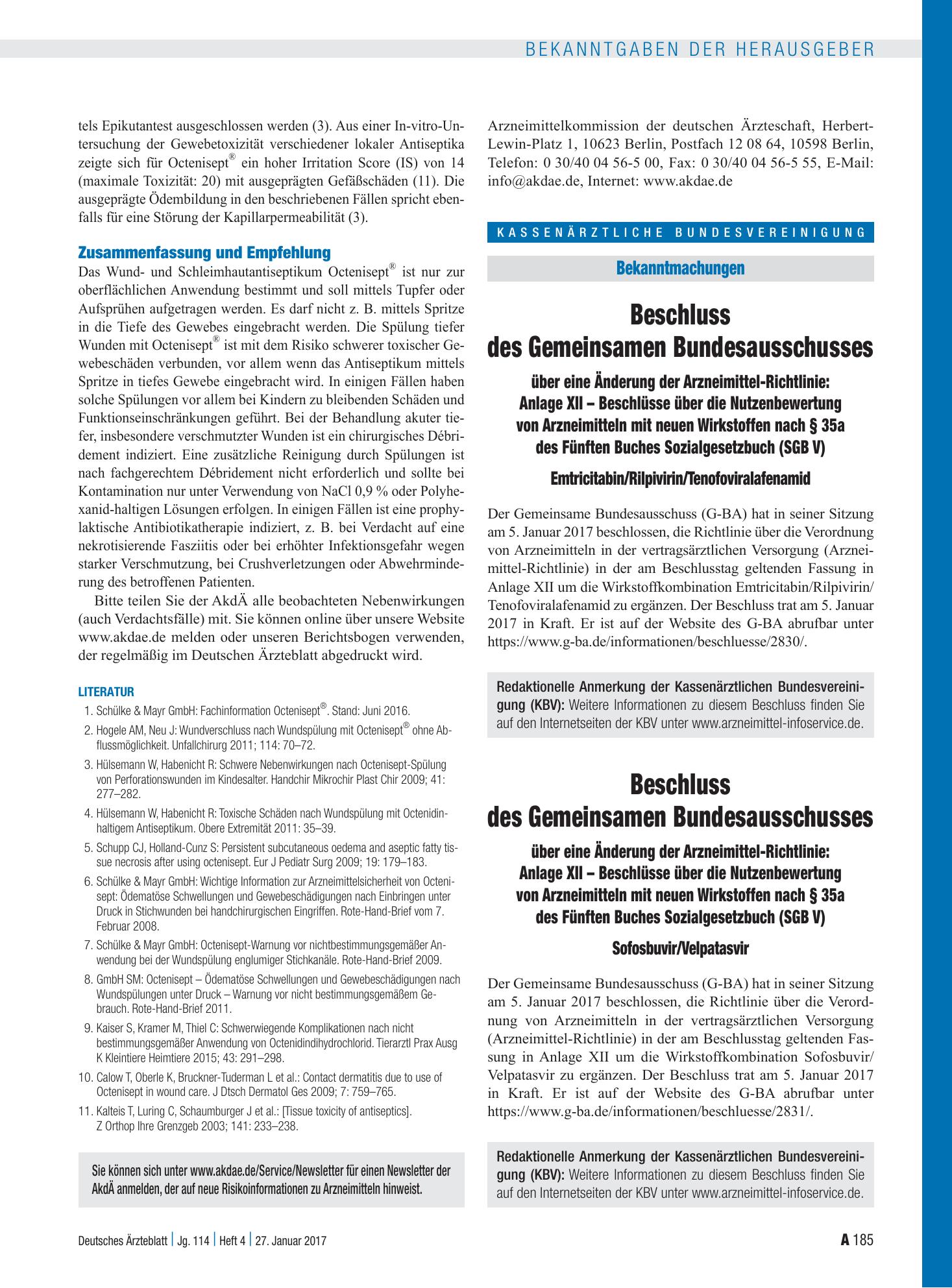 Vorschauseite 1: Beschluss des Gemeinsamen Bundesausschusses über eine Änderung der Arzneimittel-Richtlinie: Sofosbuvir/Velpatasvir – Deutsches Ärzteblatt