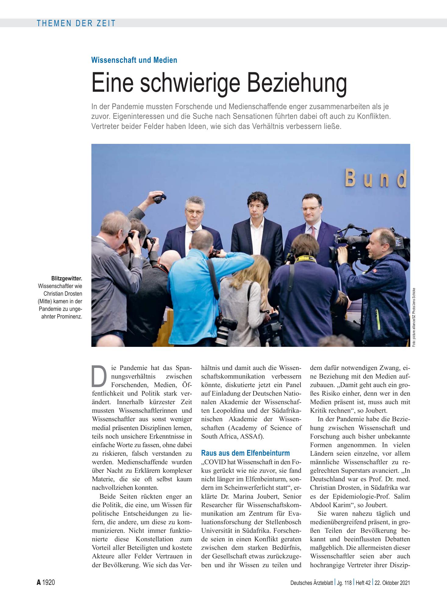 Vorschauseite 1: Wissenschaft und Medien: Eine schwierige Beziehung – Deutsches Ärzteblatt