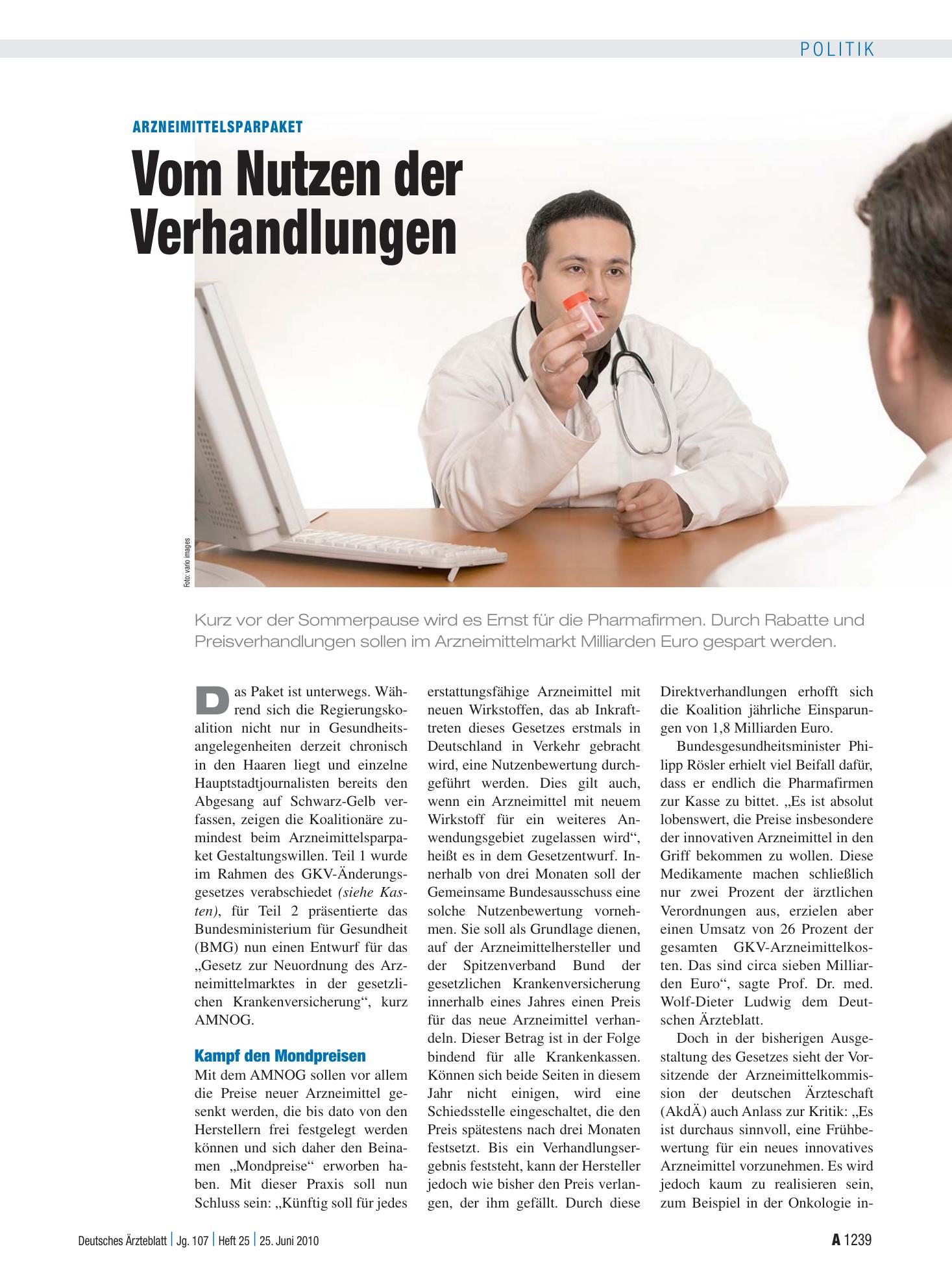 Vorschauseite 1: Arzneimittelsparpaket: Vom Nutzen der Verhandlungen – Deutsches Ärzteblatt