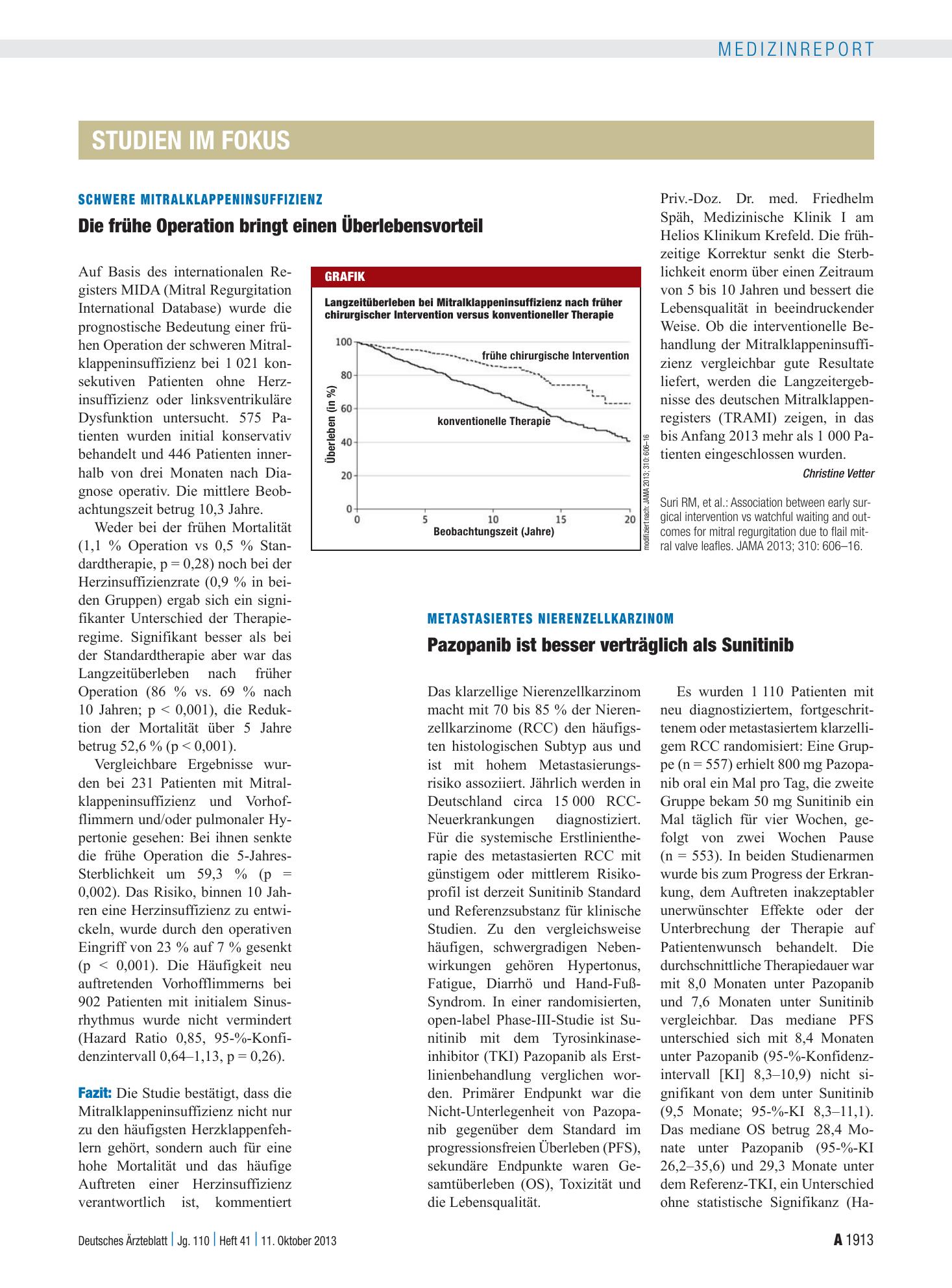 Vorschauseite 1: Schwere Mitralklappeninsuffizienz: Die frühe Operation bringt einen Überlebensvorteil – Deutsches Ärzteblatt