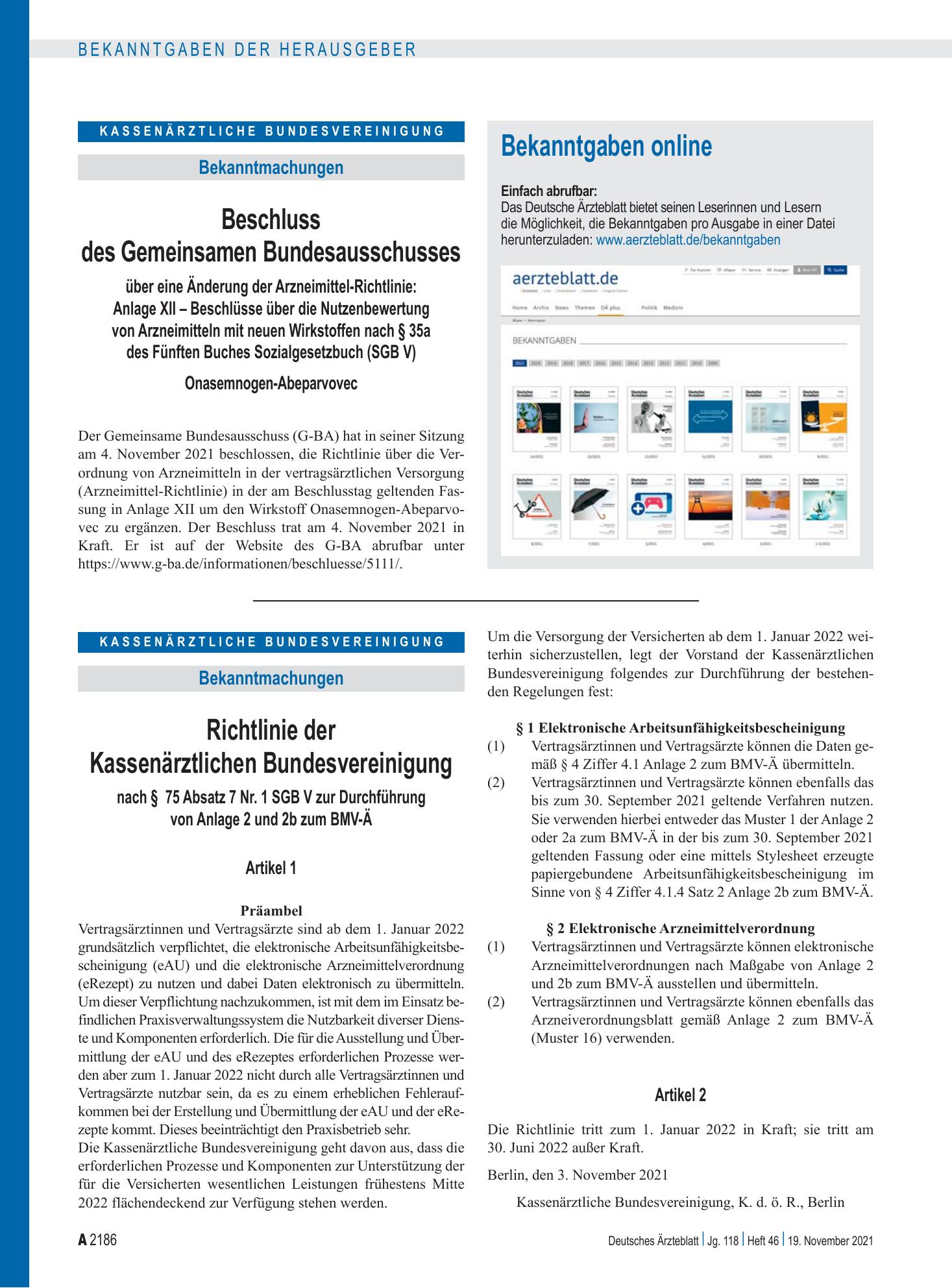 Vorschauseite 1: Beschlüsse über die Nutzenbewertung von Arzneimitteln mit neuen Wirkstoffen nach § 35a des Fünften Buches Sozialgesetzbuch: Onasemnogen-Abeparvovec – Deutsches Ärzteblatt