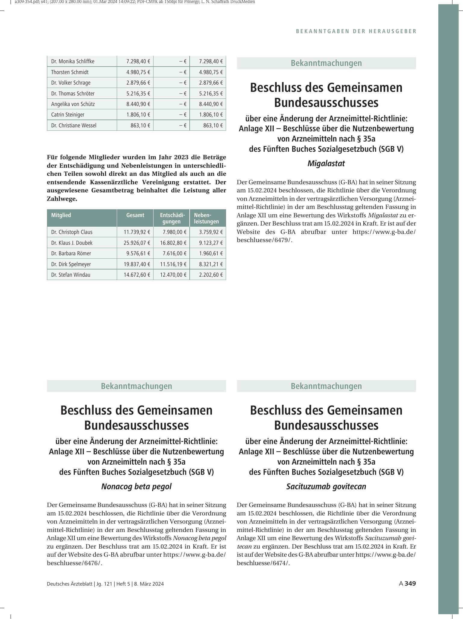 Vorschauseite 1: Beschluss des Gemeinsamen Bundesausschusses über eine Änderung der Arzneimittel-Richtlinie: Nonacog beta pegol – Deutsches Ärzteblatt