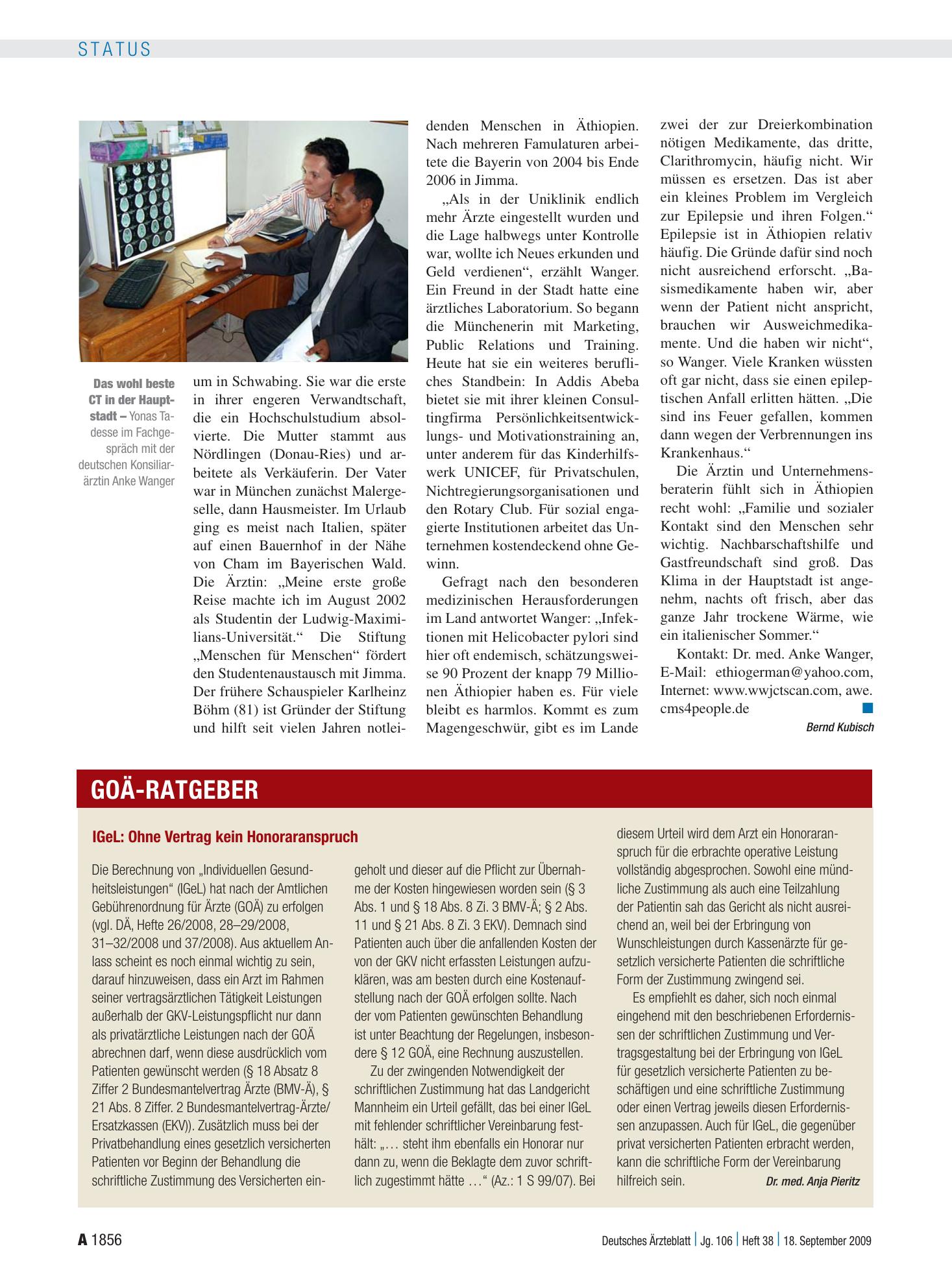 Vorschauseite 1: IGeL: Ohne Vertrag kein Honoraranspruch – Deutsches Ärzteblatt