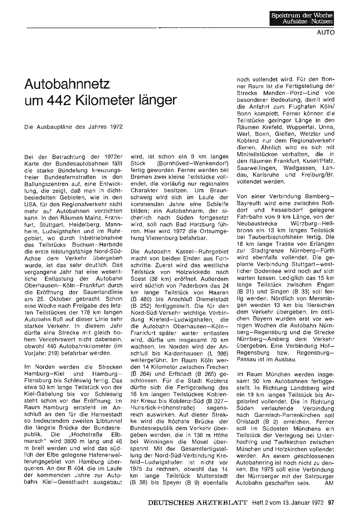 Vorschauseite 1: Autobahnnetz um 442 Kilometer länger : Die Ausbaupläne des Jahres 1972