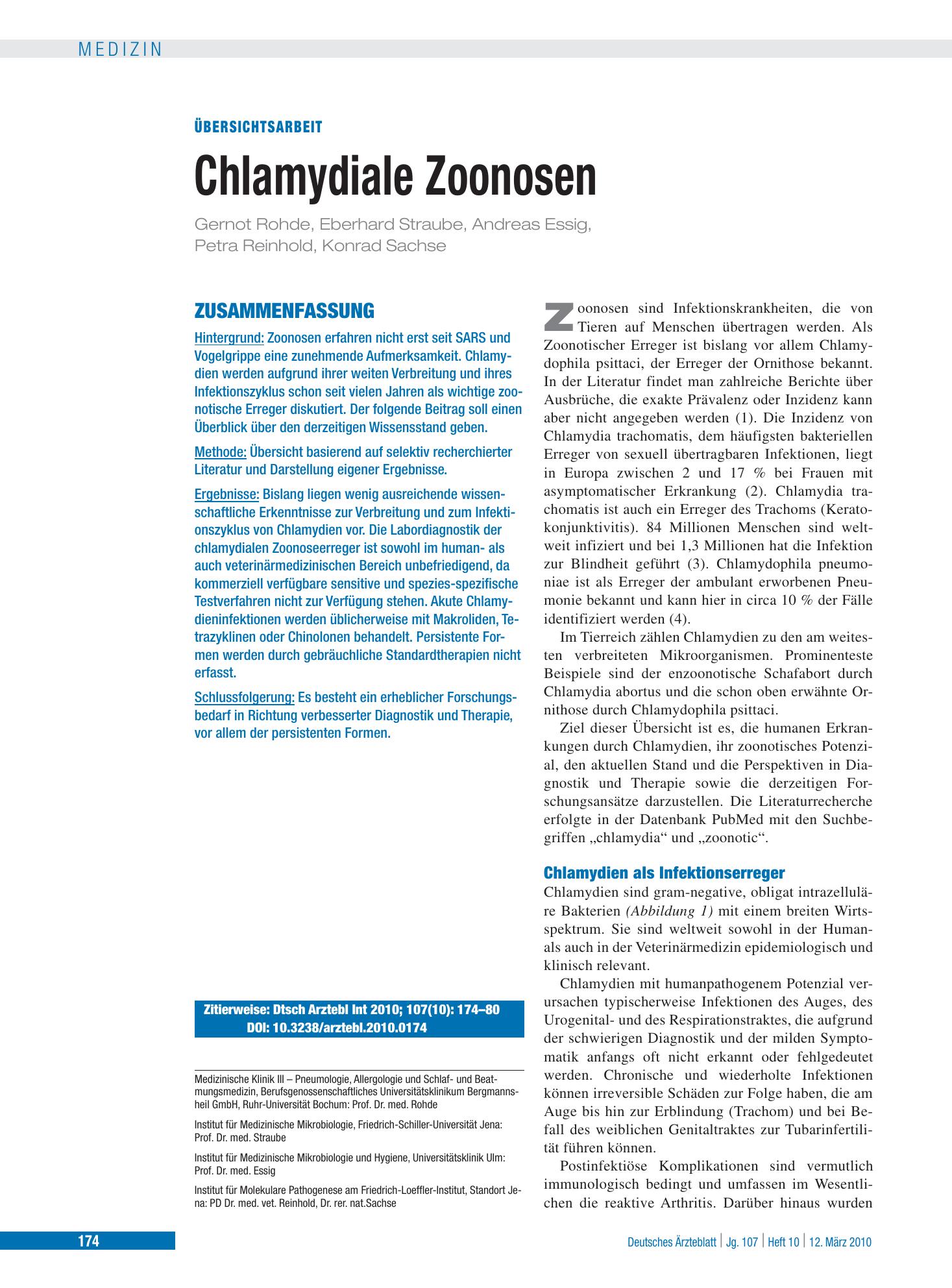 Vorschauseite 1: Chlamydiale Zoonosen – Deutsches Ärzteblatt