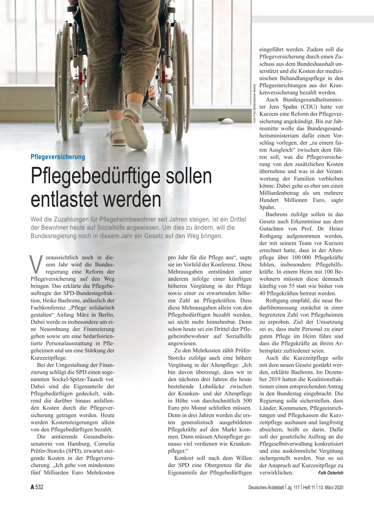 Vorschauseite 1: Pflegeversicherung: Pflegebedürftige sollen entlastet werden – Deutsches Ärzteblatt