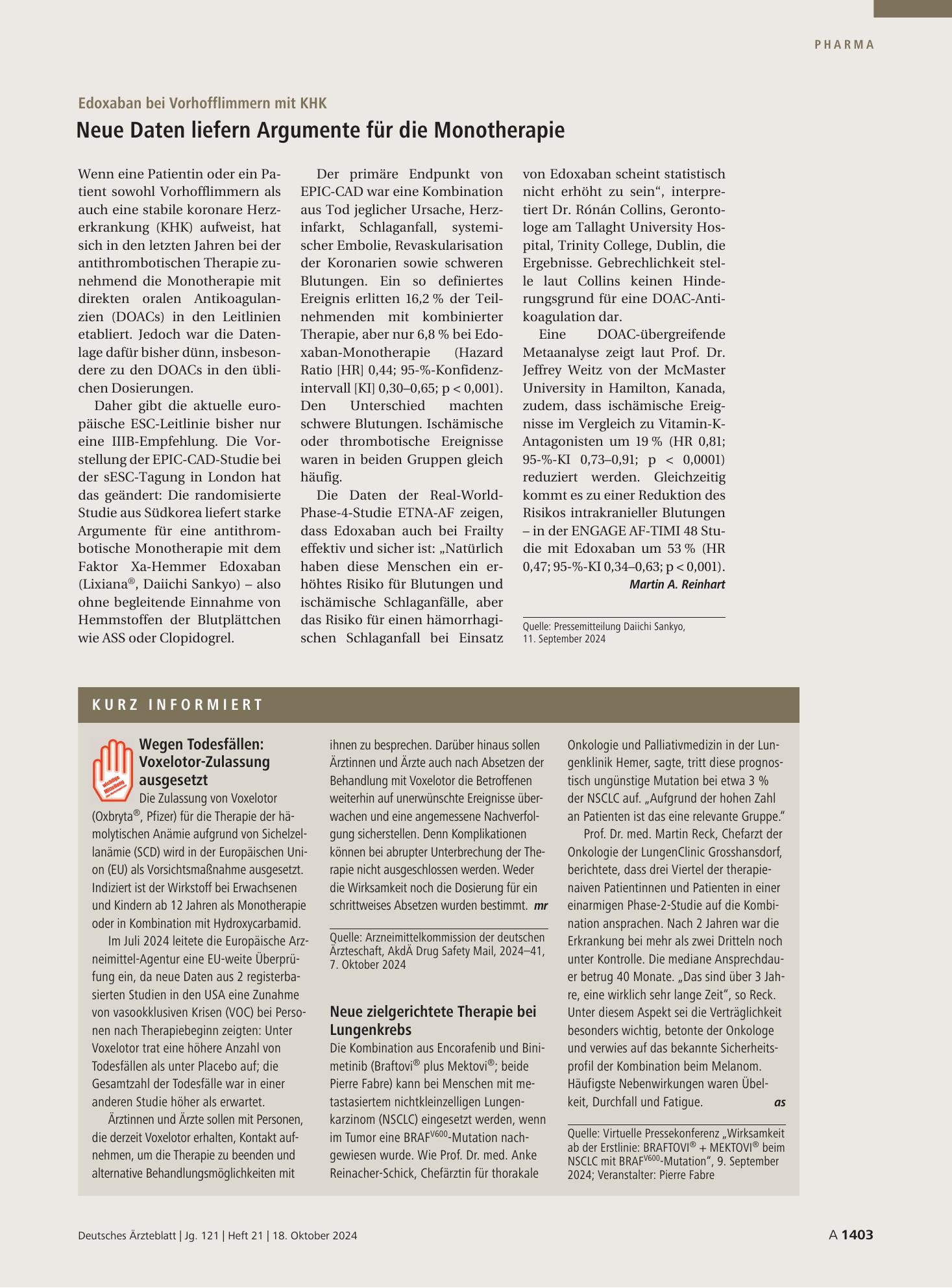 Vorschauseite 1: Kurz informiert – Deutsches Ärzteblatt