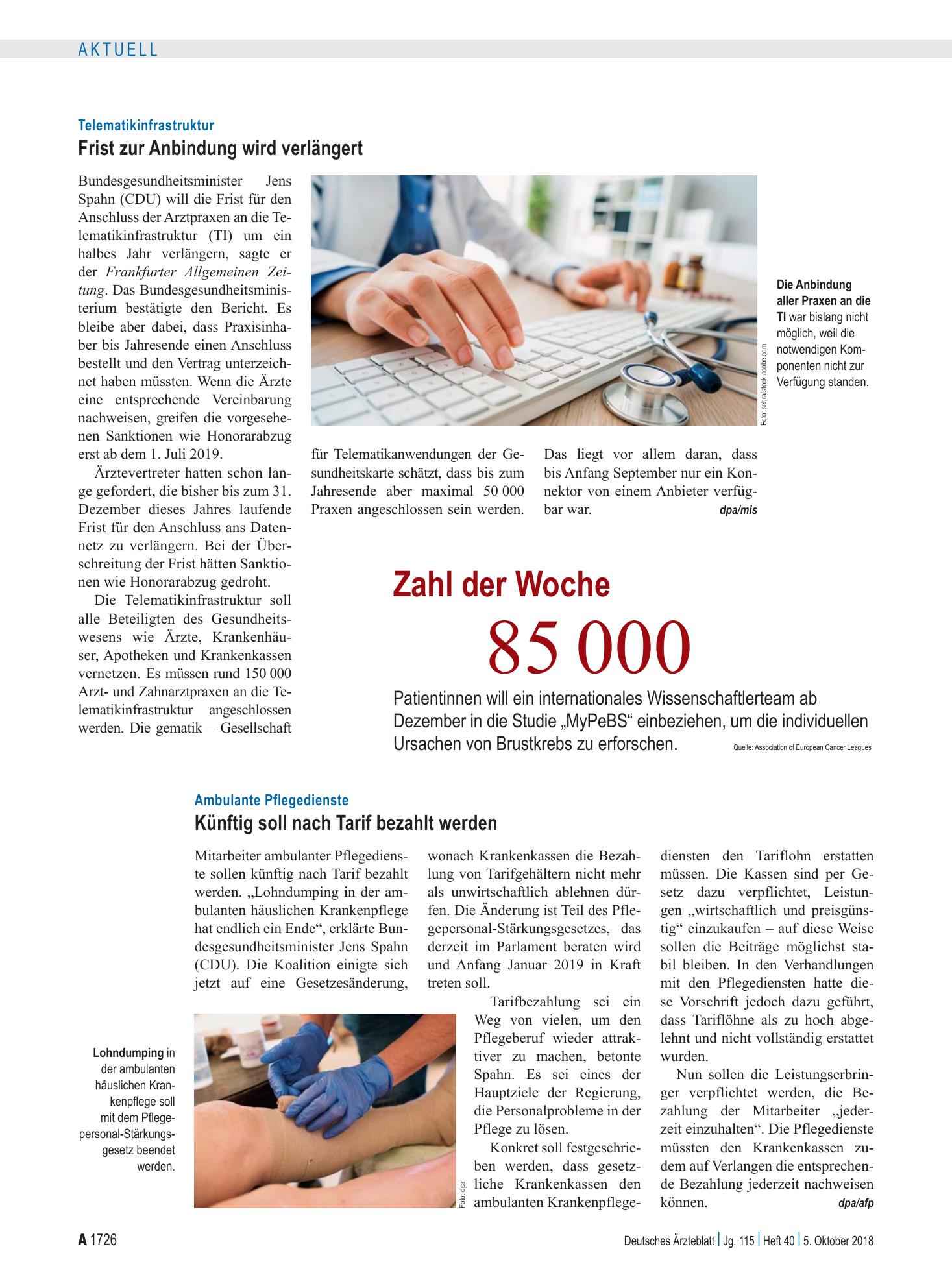 Vorschauseite 1: Zahl der Woche 85 000 – Deutsches Ärzteblatt