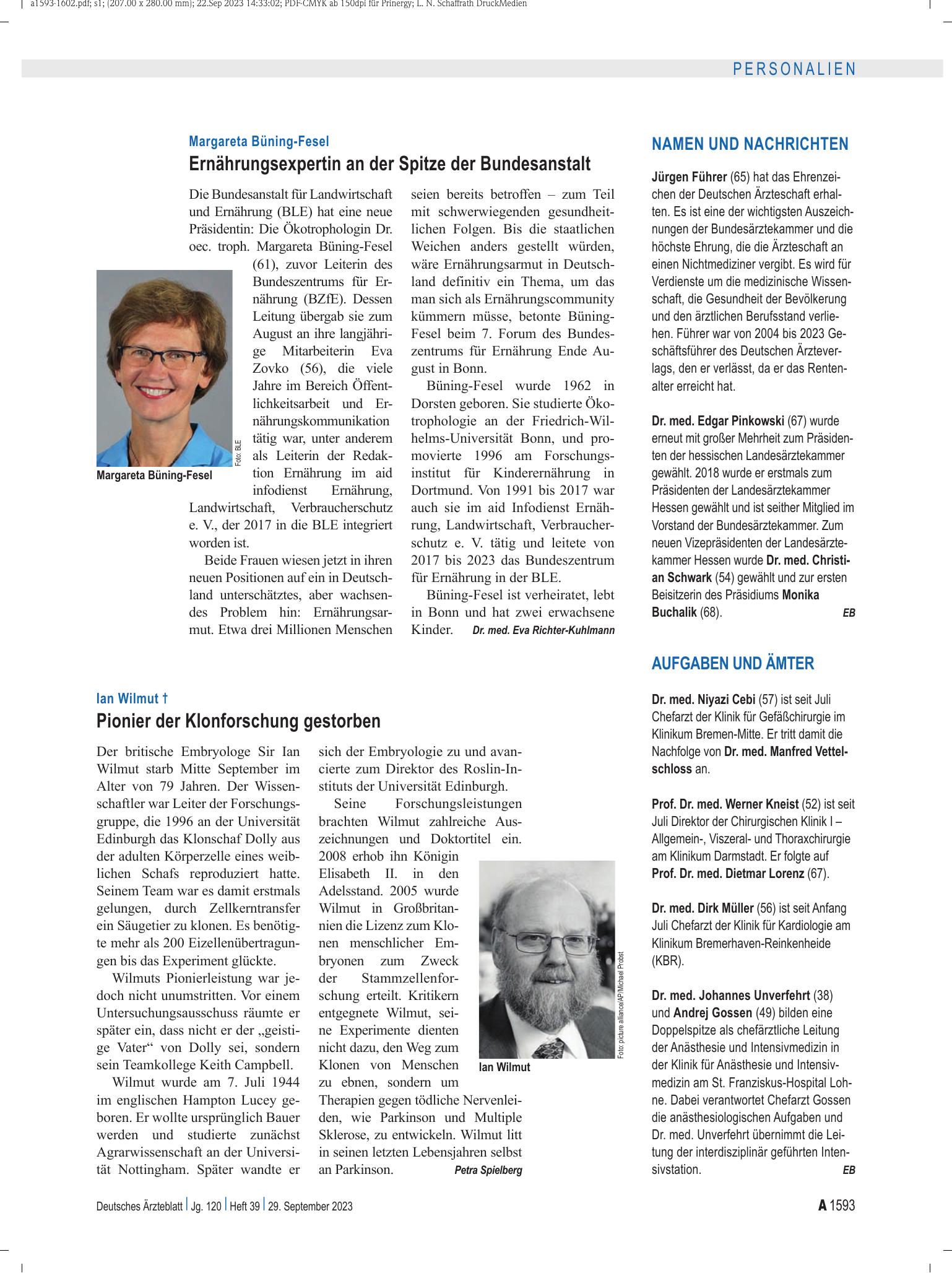 Vorschauseite 1: Aufgaben und Ämter – Deutsches Ärzteblatt