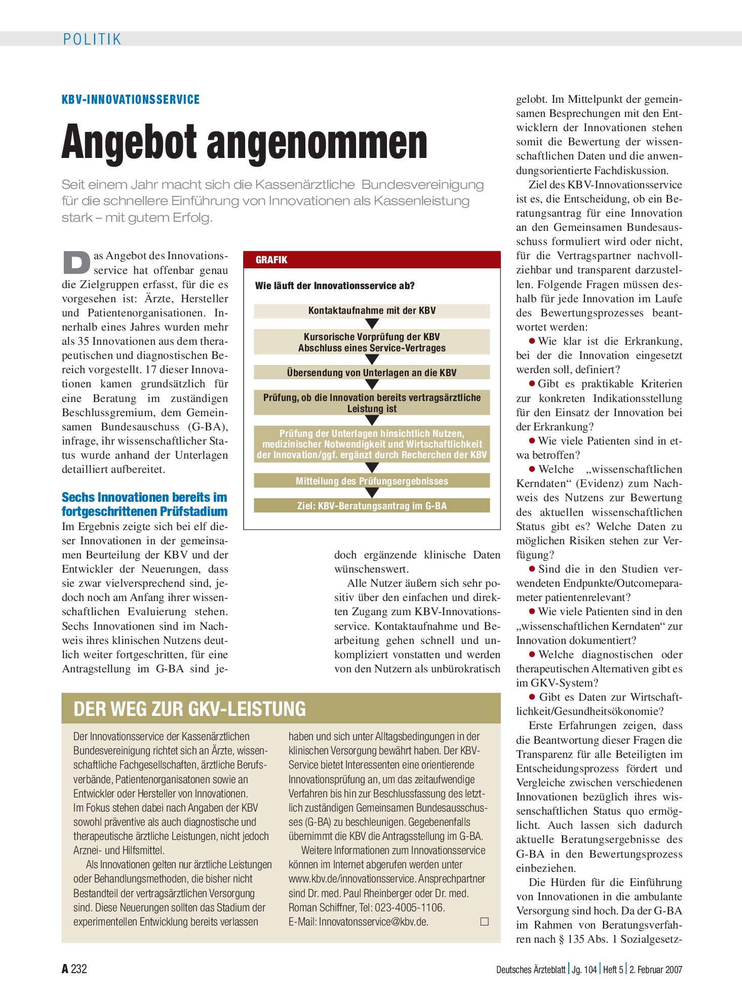 Vorschauseite 1: KBV-Innovationsservice: Angebot angenommen – Deutsches Ärzteblatt