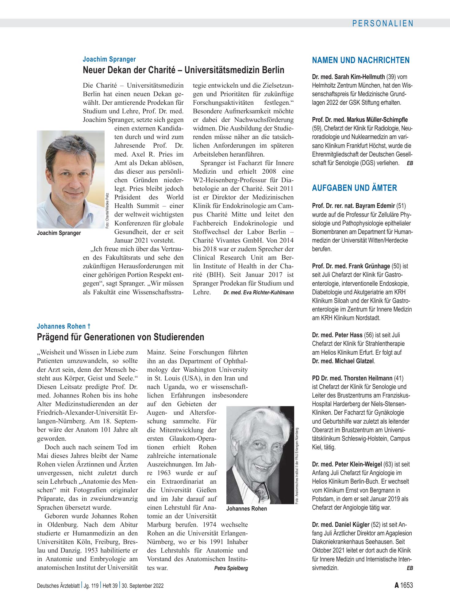 Vorschauseite 1: Aufgaben und Ämter – Deutsches Ärzteblatt
