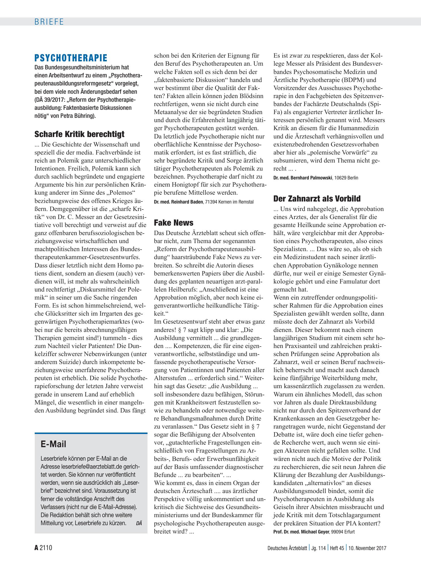 Vorschauseite 1: Psychotherapie: Scharfe Kritik berechtigt – Deutsches Ärzteblatt
