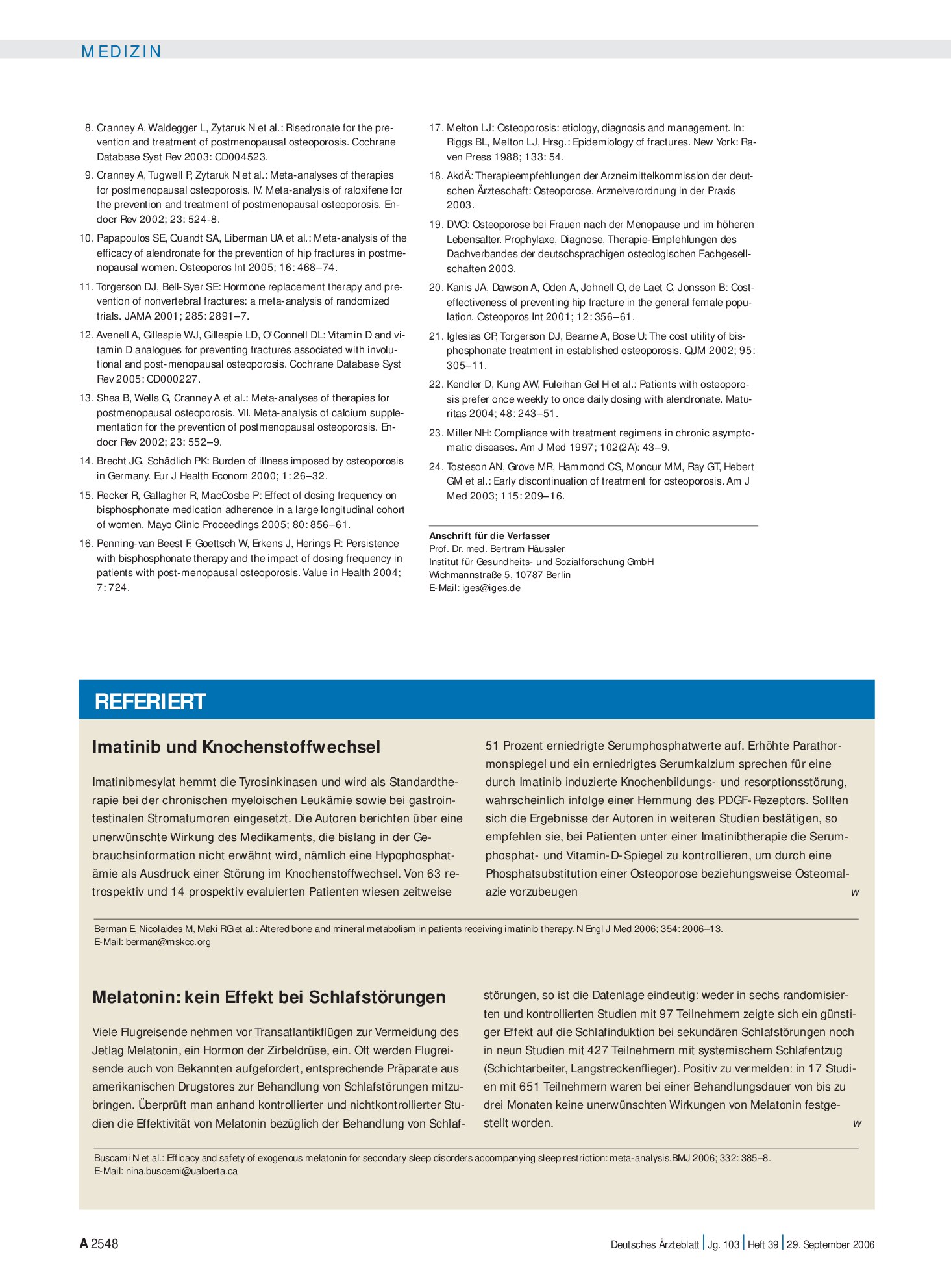Vorschauseite 1: Imatinib und Knochenstoffwechsel – Deutsches Ärzteblatt