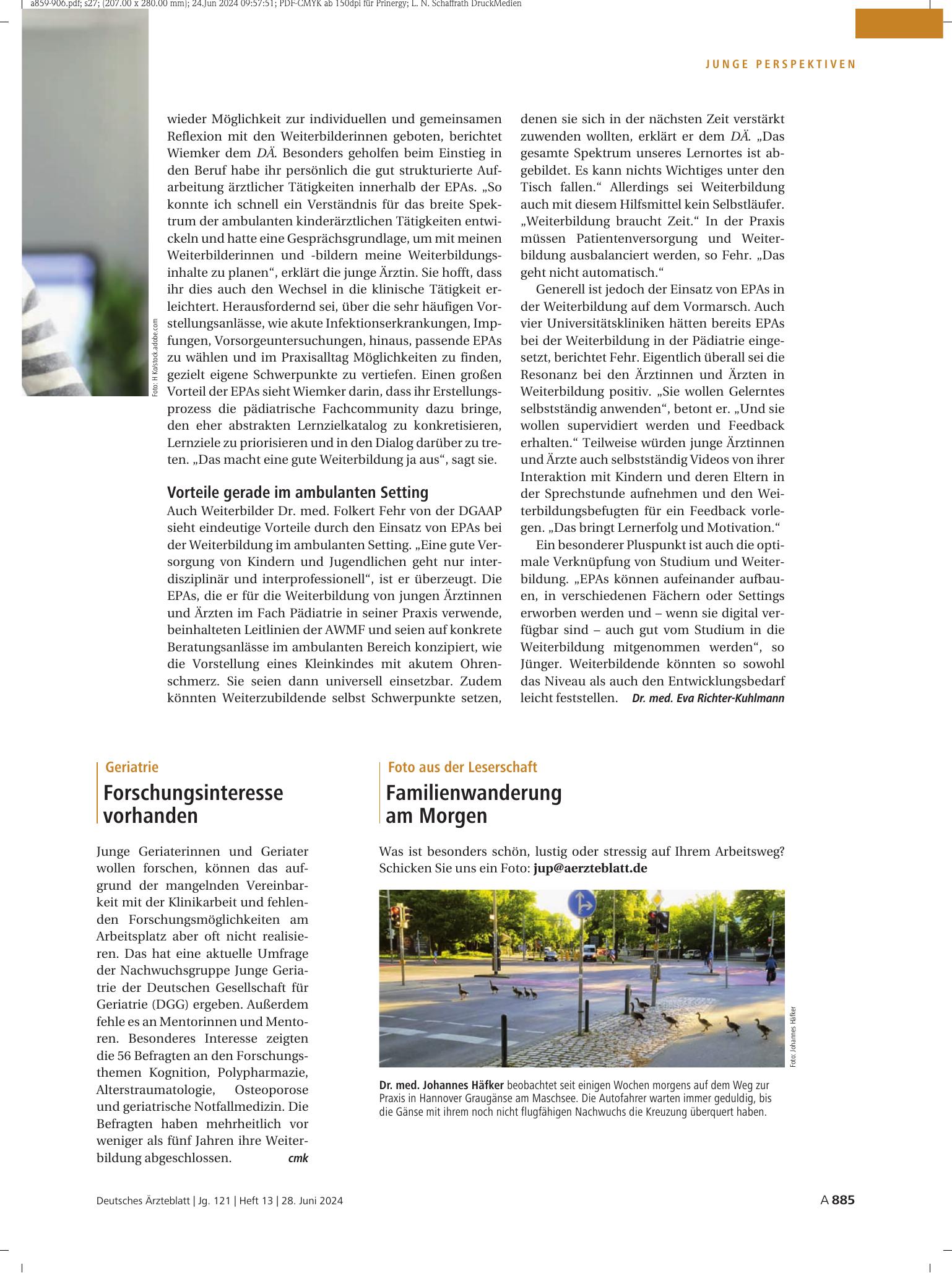 Vorschauseite 1: Geriatrie: Forschungsinteresse vorhanden – Deutsches Ärzteblatt