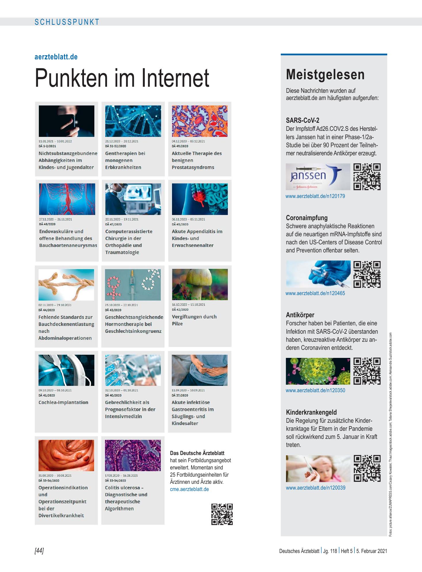 Vorschauseite 1: Punkten im Internet – Deutsches Ärzteblatt