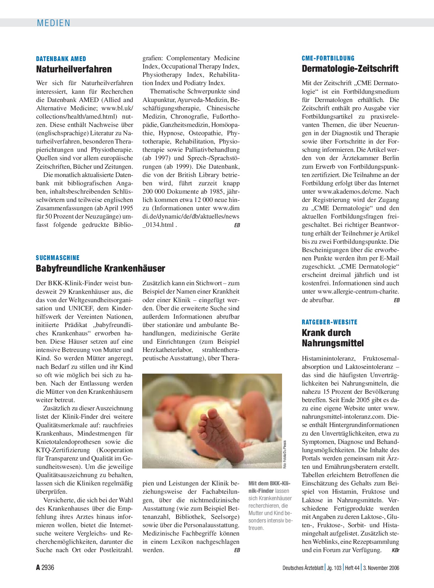 Vorschauseite 1: Suchmaschine: Babyfreundliche Krankenhäuser – Deutsches Ärzteblatt