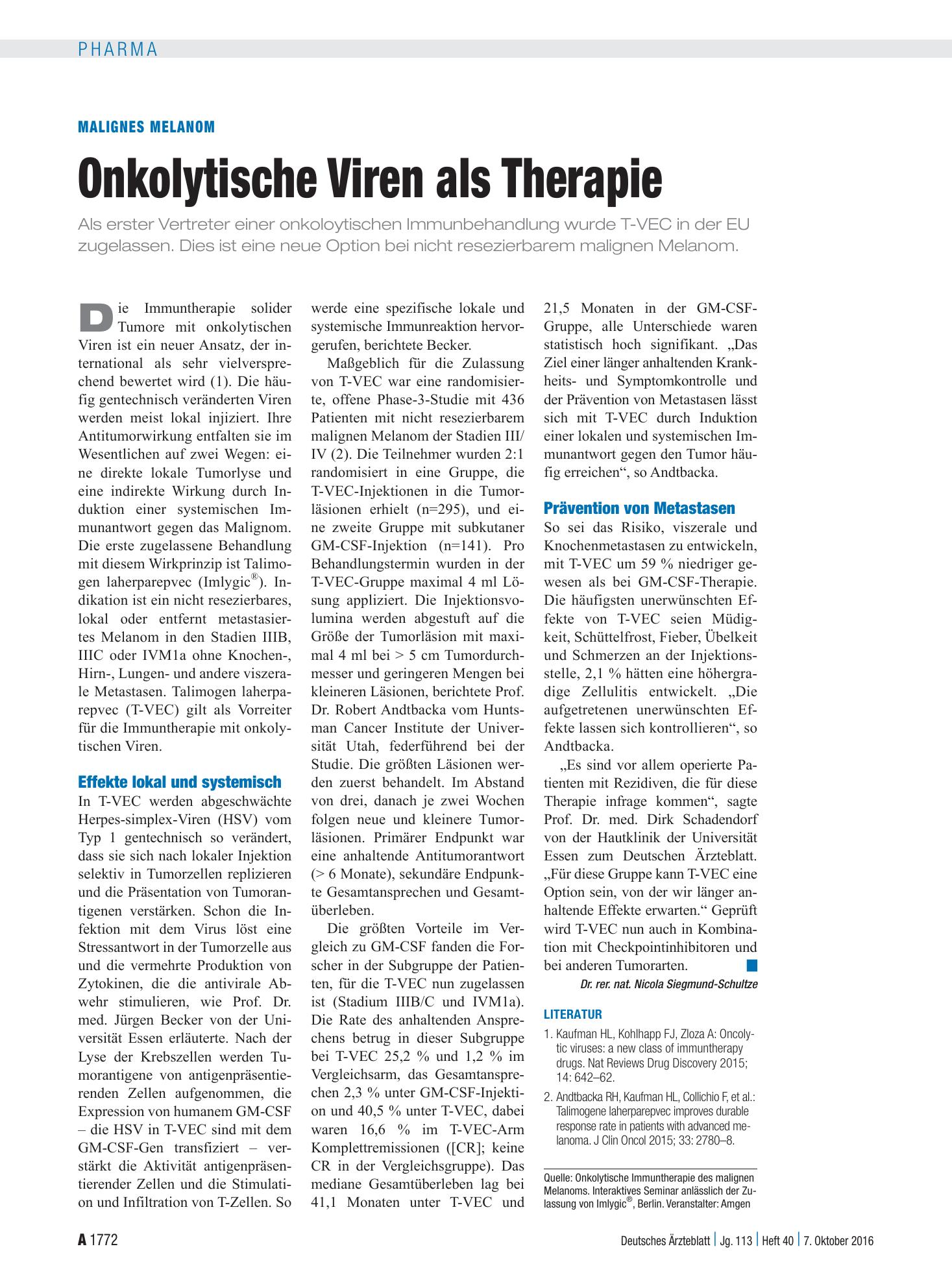 Vorschauseite 1: Malignes Melanom: Onkolytische Viren als Therapie – Deutsches Ärzteblatt