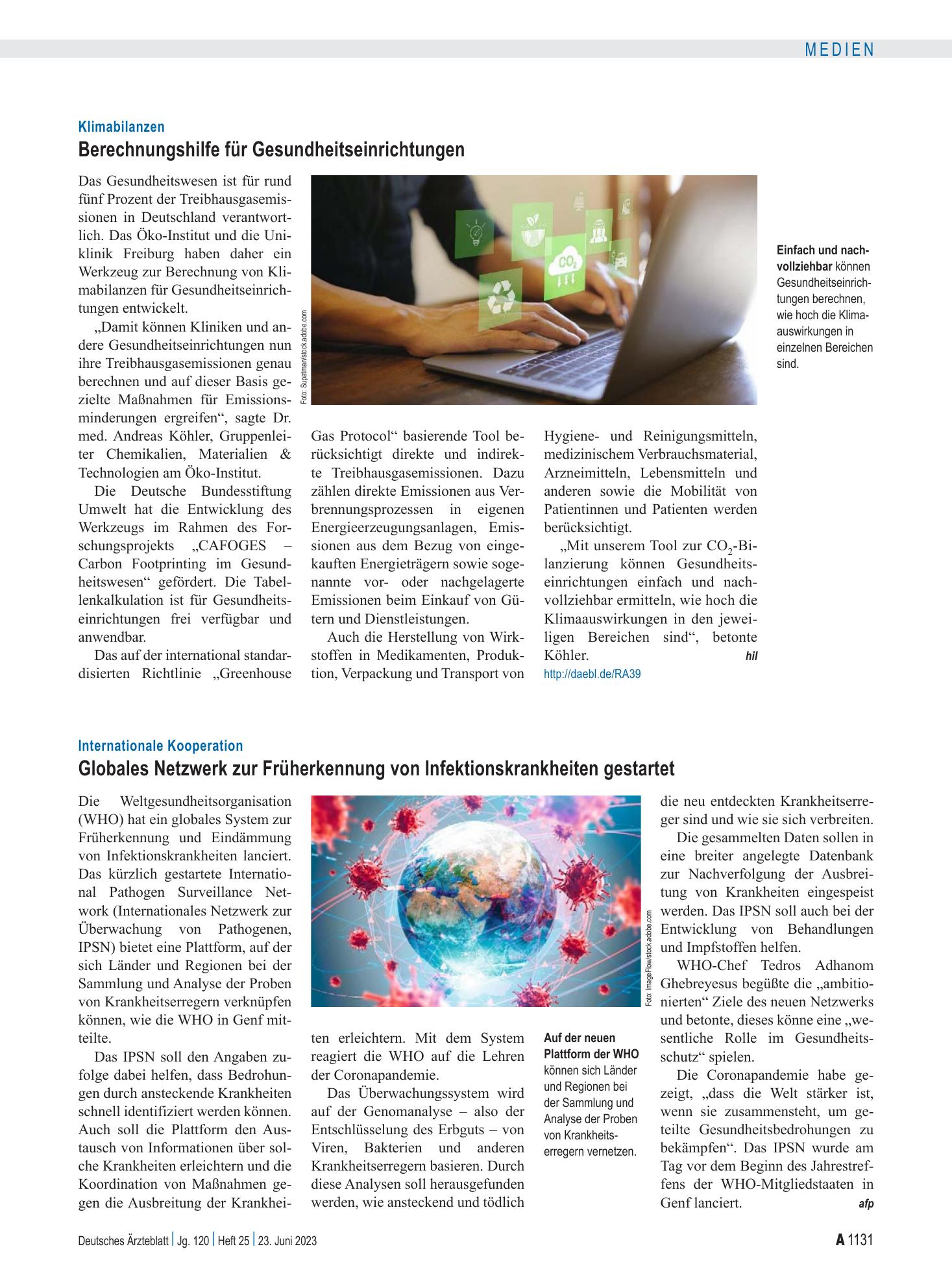 Vorschauseite 1: Klimabilanzen: Berechnungshilfe für Gesundheitseinrichtungen – Deutsches Ärzteblatt