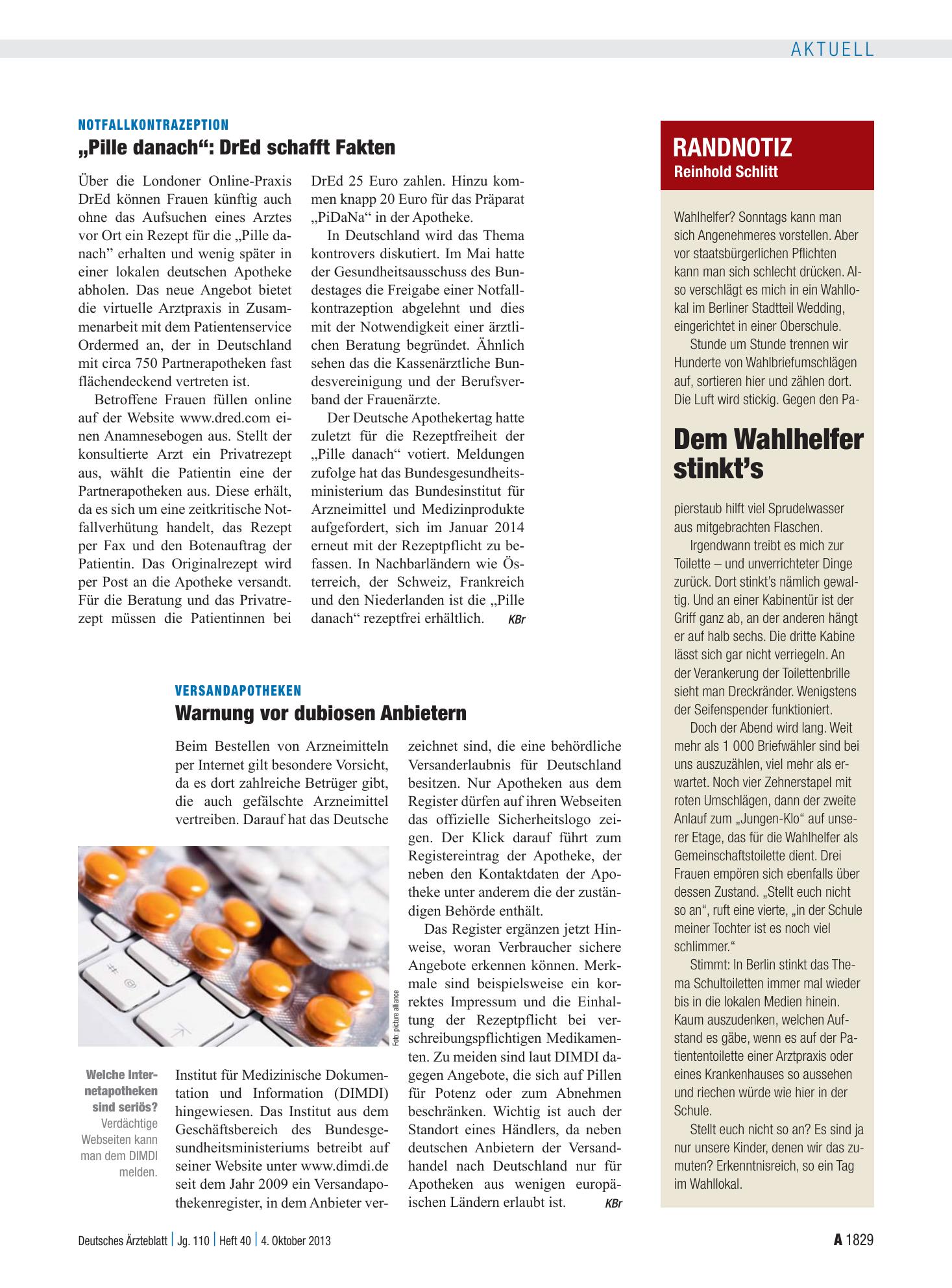 Vorschauseite 1: Versandapotheken: Warnung vor dubiosen Anbietern – Deutsches Ärzteblatt