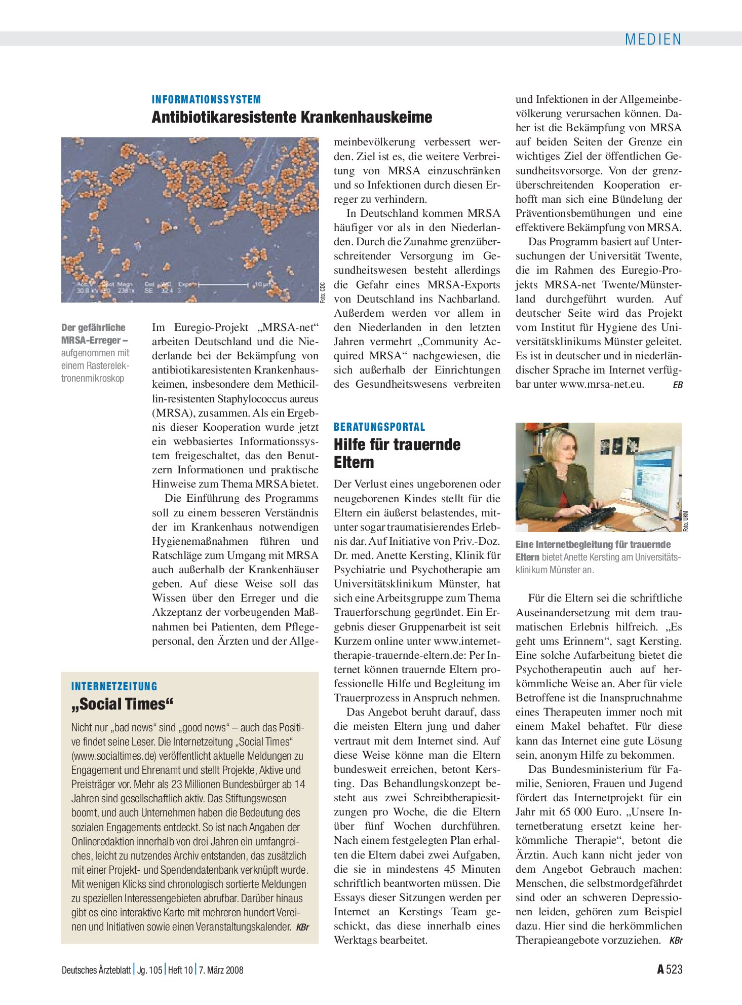 Vorschauseite 1: Informationssystem: Antibiotikaresistente Krankenhauskeime – Deutsches Ärzteblatt