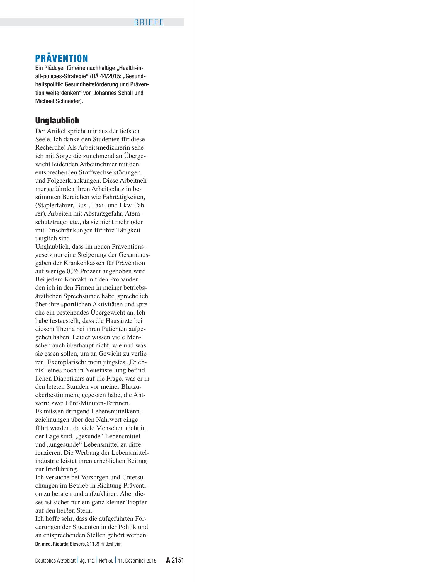 Vorschauseite 1: Prävention: Unglaublich – Deutsches Ärzteblatt
