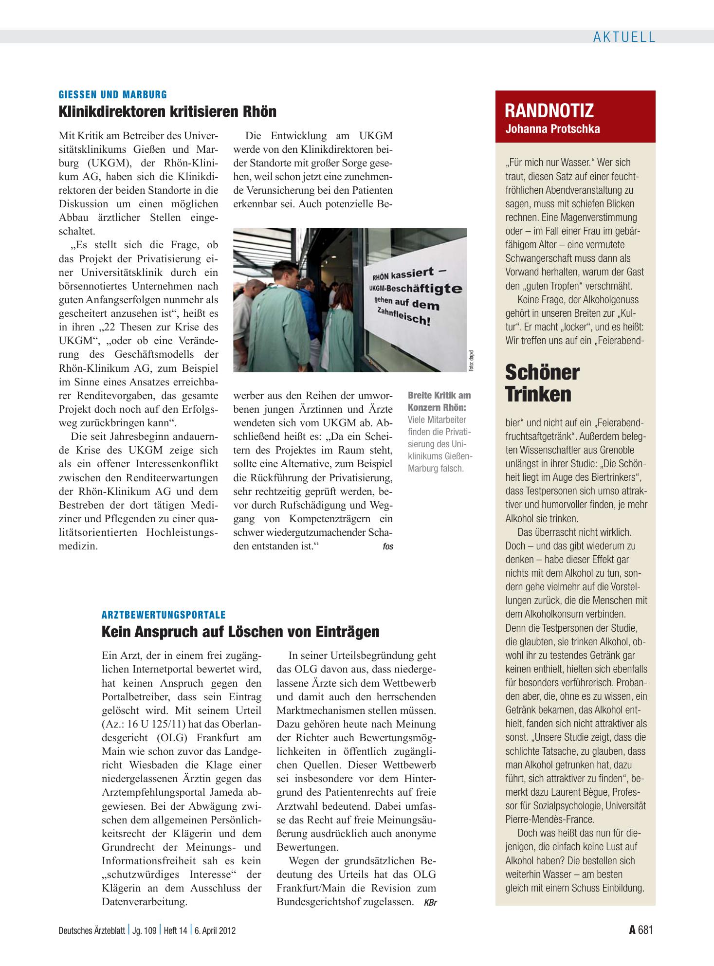Vorschauseite 1: Randnotiz: Schöner Trinken – Deutsches Ärzteblatt