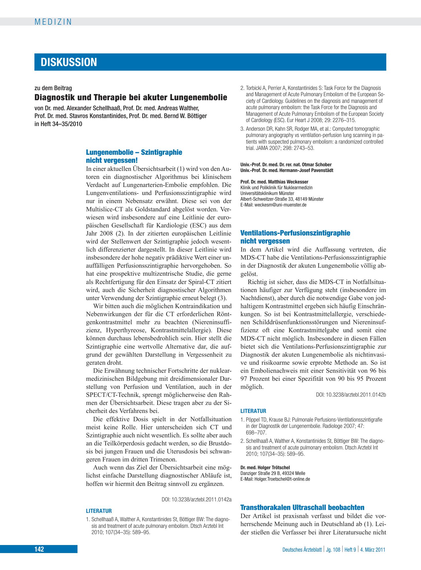 Vorschauseite 1: Ventilations-Perfusionszintigraphie nicht vergessen – Deutsches Ärzteblatt