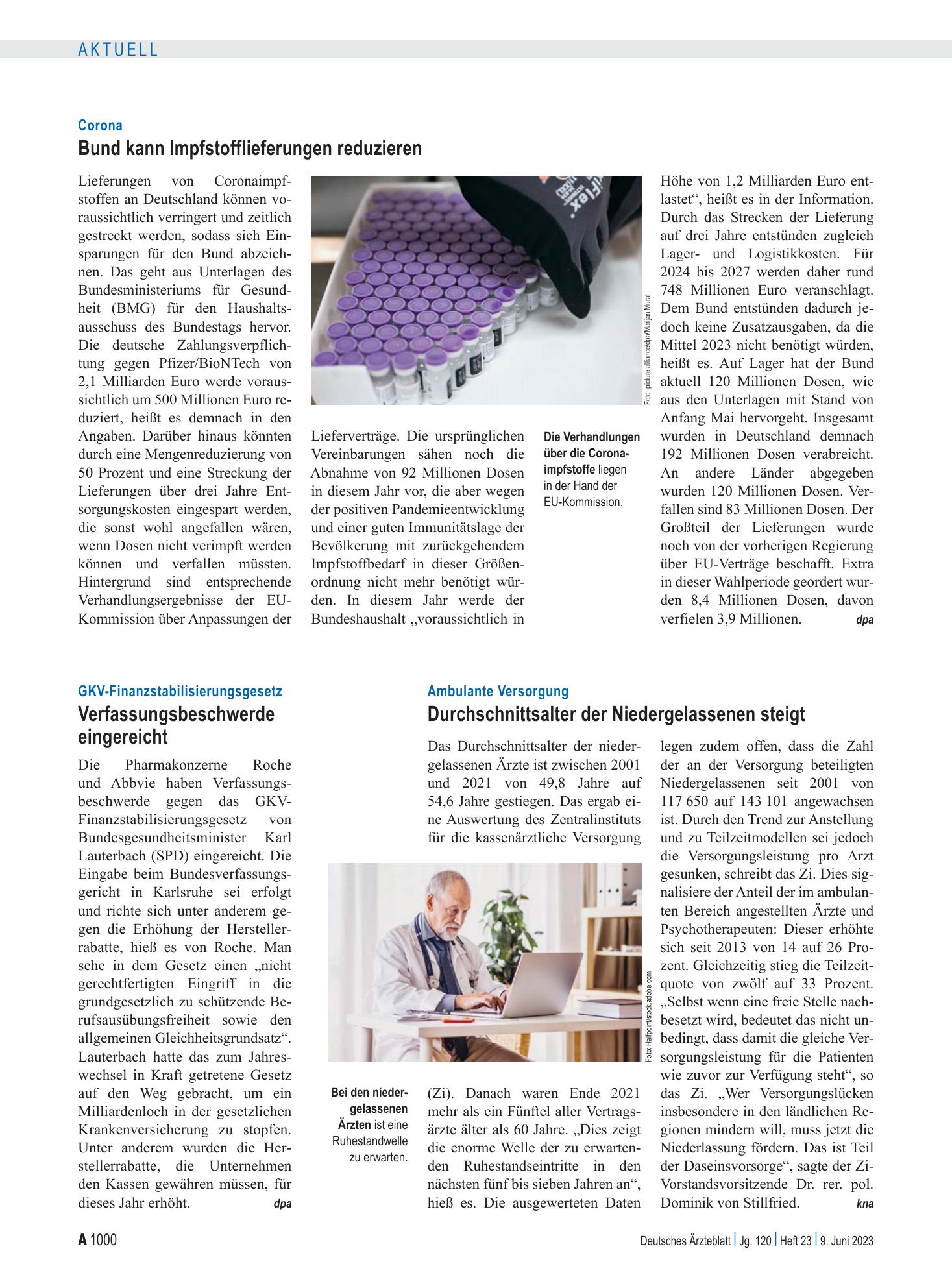 Vorschauseite 1: GKV-Finanzstabilisierungsgesetz: Verfassungsbeschwerde eingereicht – Deutsches Ärzteblatt