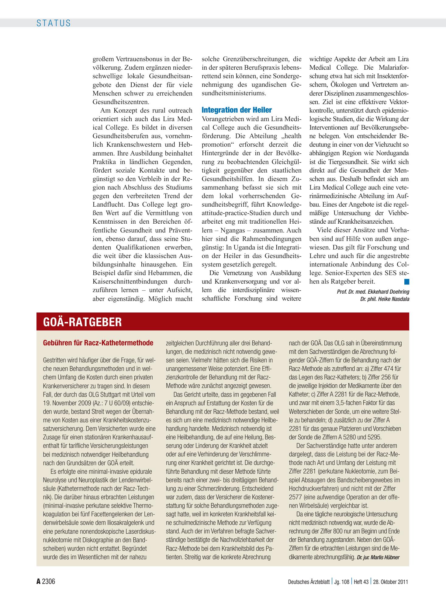 Vorschauseite 1: Gebühren für Racz-Kathetermethode – Deutsches Ärzteblatt
