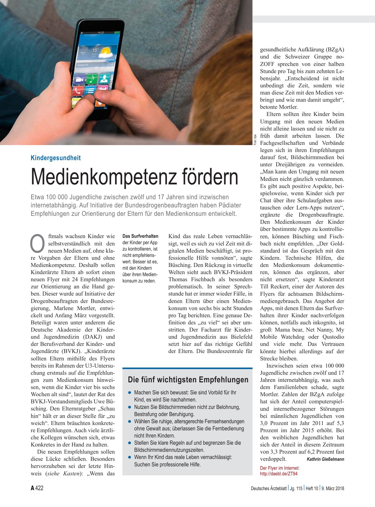 Vorschauseite 1: Kindergesundheit: Medienkompetenz fördern – Deutsches Ärzteblatt