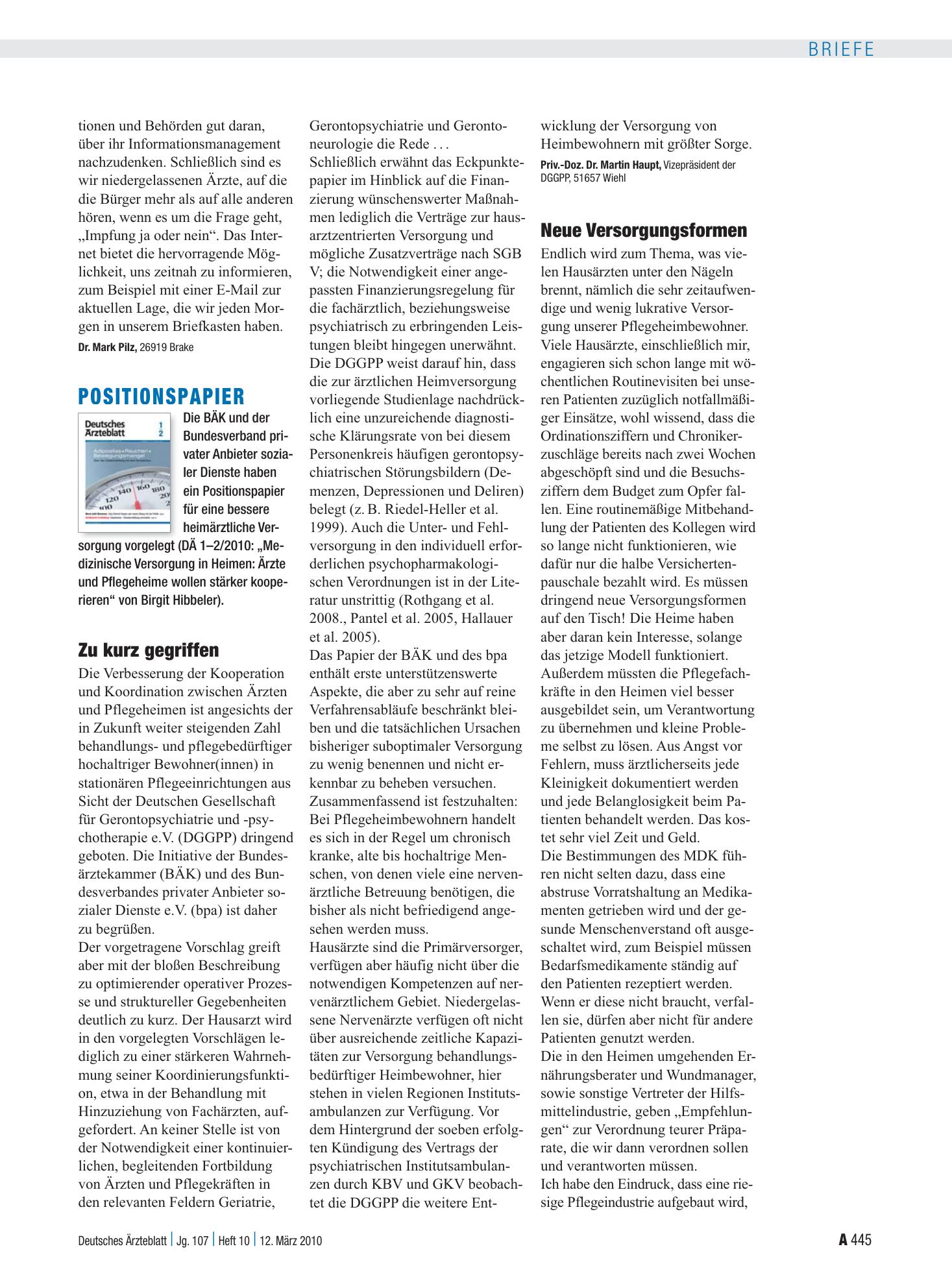 Vorschauseite 1: Positionspapier: Neue Versorgungsformen – Deutsches Ärzteblatt