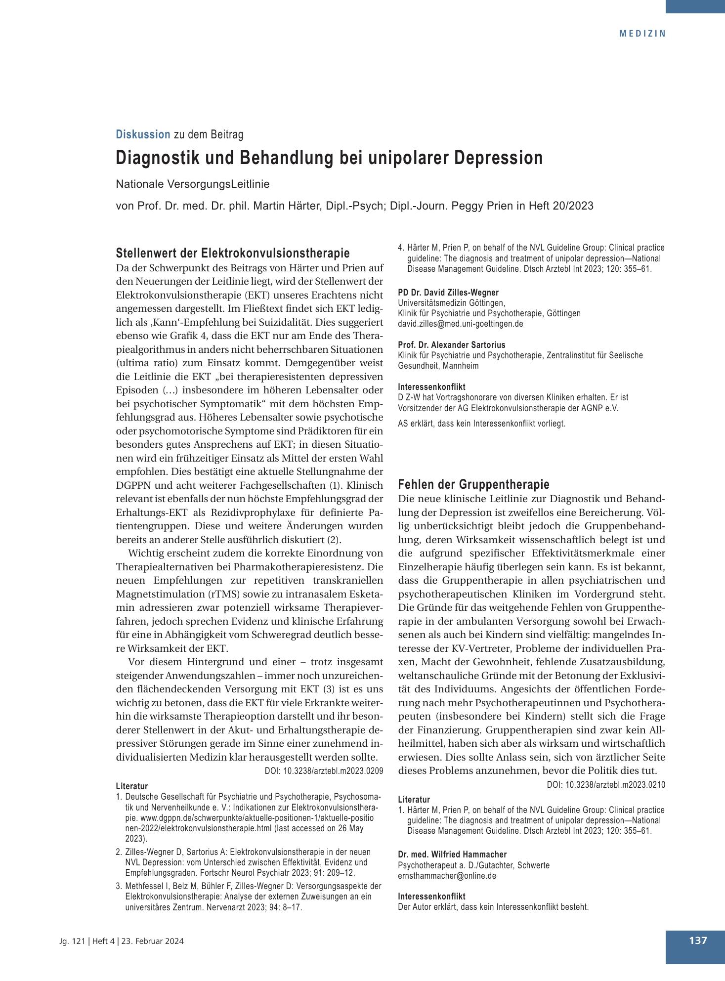 Vorschauseite 1: Fehlen der Gruppentherapie – Deutsches Ärzteblatt