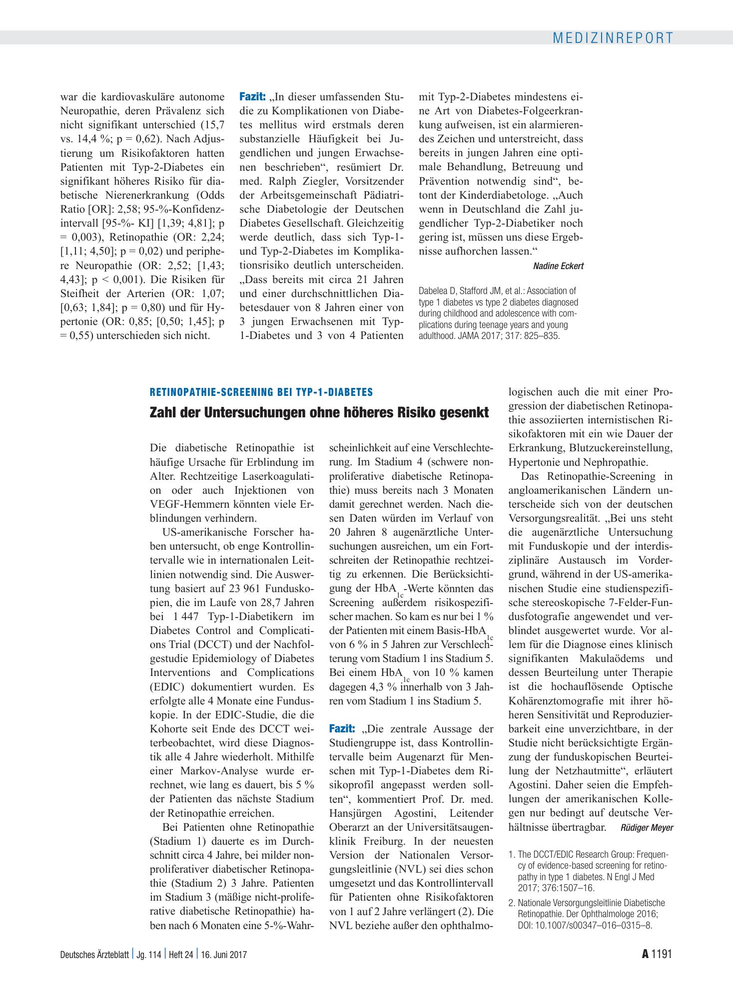 Vorschauseite 1: Retinopathie-Screening bei Typ-1-Diabetes: Zahl der Untersuchungen ohne höheres Risiko gesenkt – Deutsches Ärzteblatt