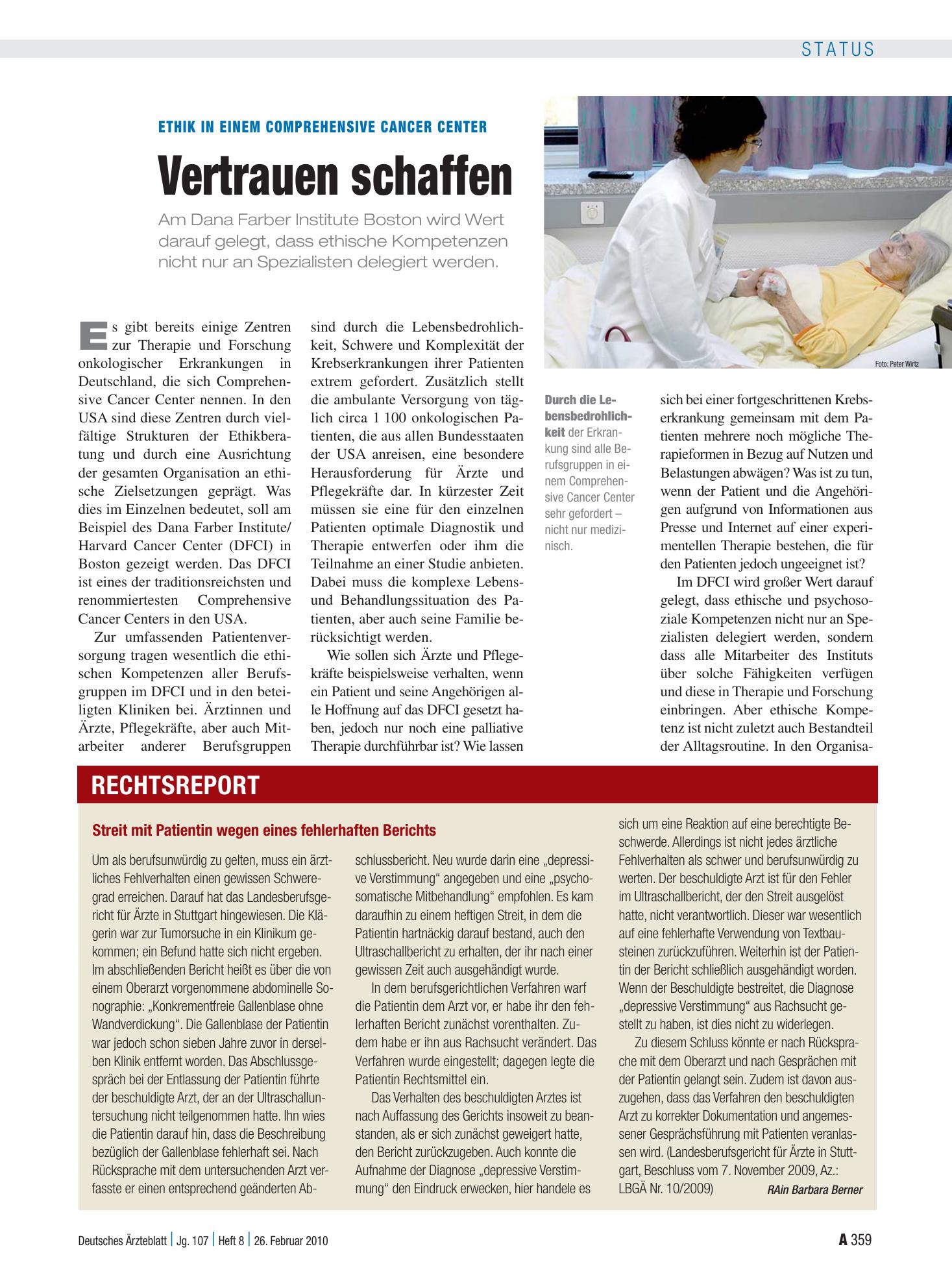 Vorschauseite 1: Streit mit Patientin wegen eines fehlerhaften Berichts – Deutsches Ärzteblatt