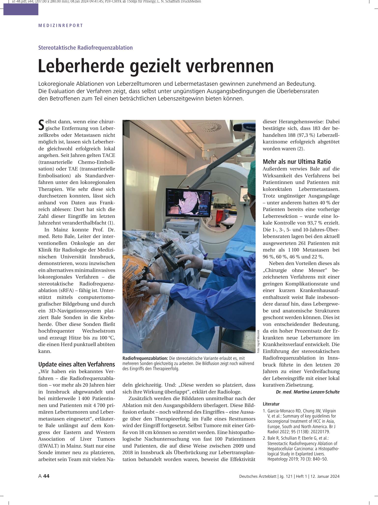 Vorschauseite 1: Stereotaktische Radiofrequenzablation: Leberherde gezielt verbrennen – Deutsches Ärzteblatt