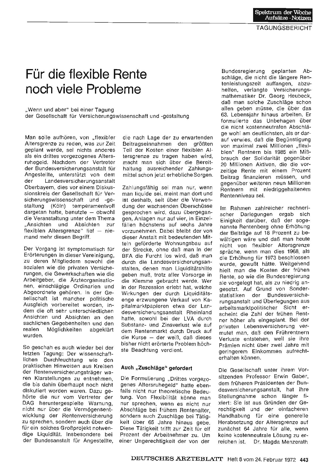 Vorschauseite 1: Für die flexible Rente noch viele Probleme