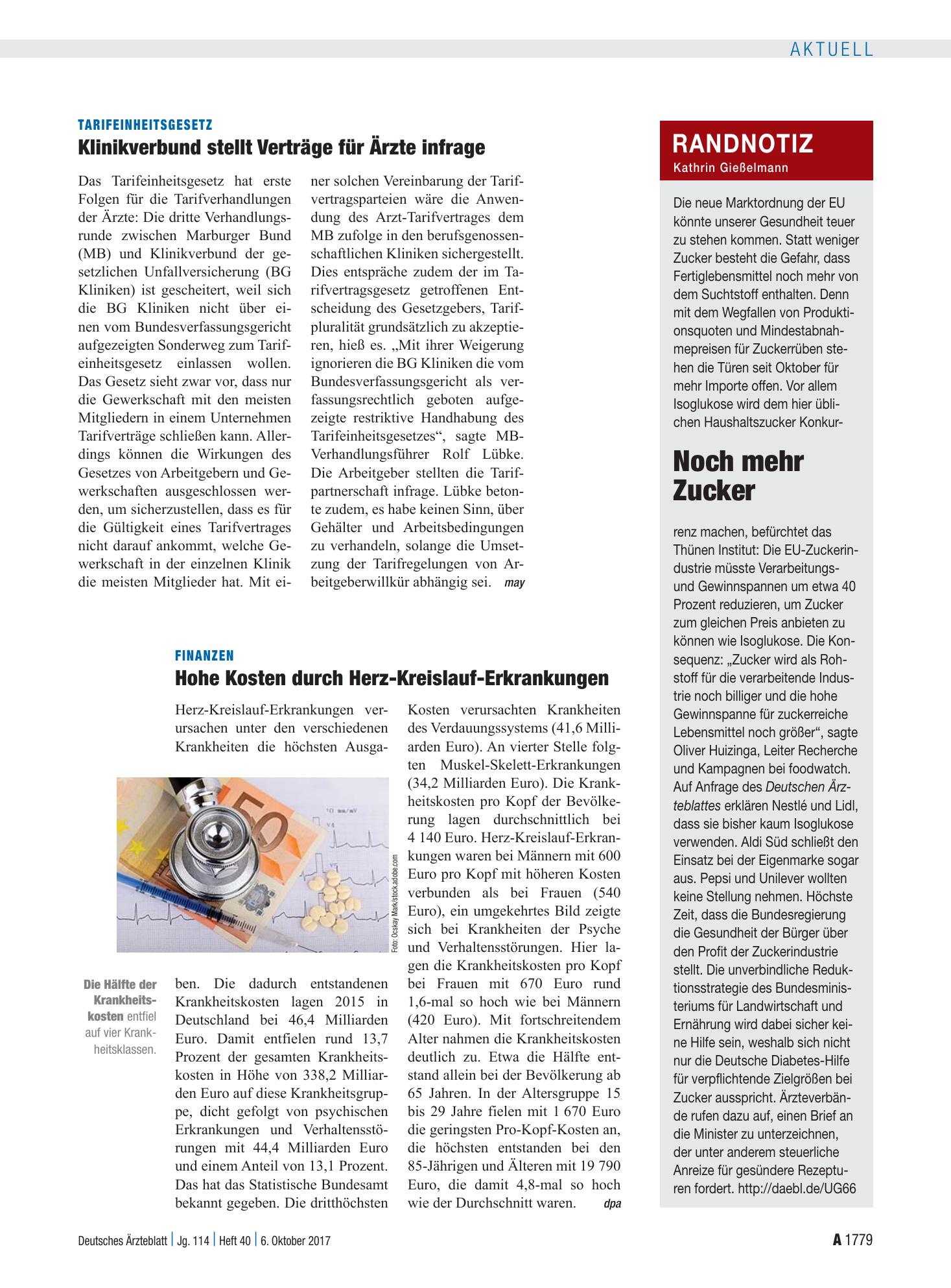 Vorschauseite 1: Randnotiz: Noch mehr Zucker – Deutsches Ärzteblatt