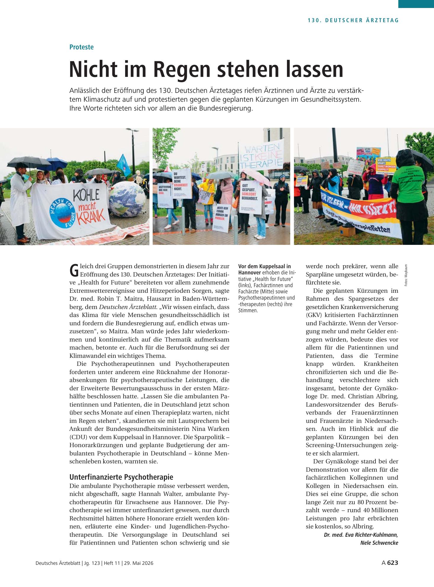 Vorschauseite 1: Proteste: Nicht im Regen stehen lassen – Deutsches Ärzteblatt
