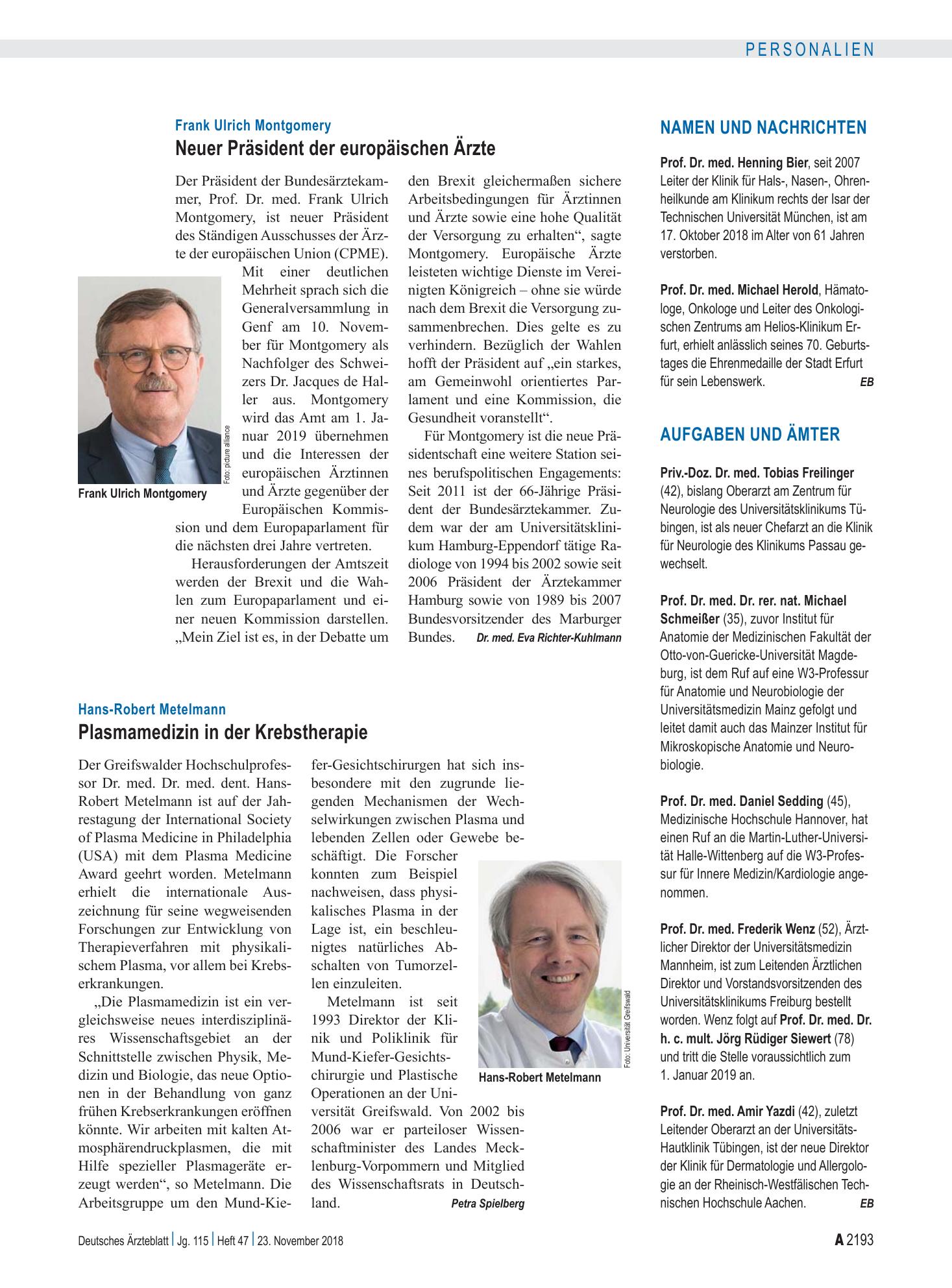 Vorschauseite 1: Aufgaben und Ämter – Deutsches Ärzteblatt