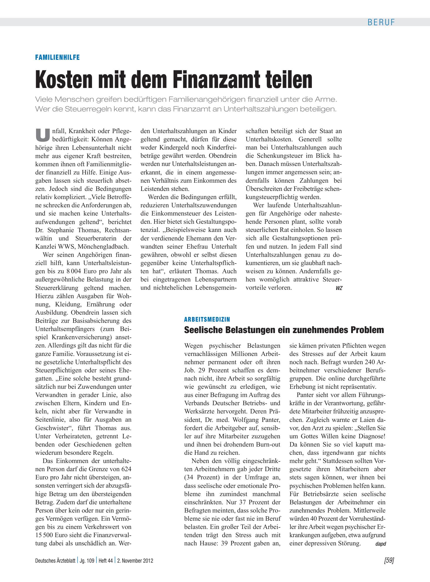 Vorschauseite 1: Arbeitsmedizin: Seelische Belastungen ein zunehmendes Problem – Deutsches Ärzteblatt