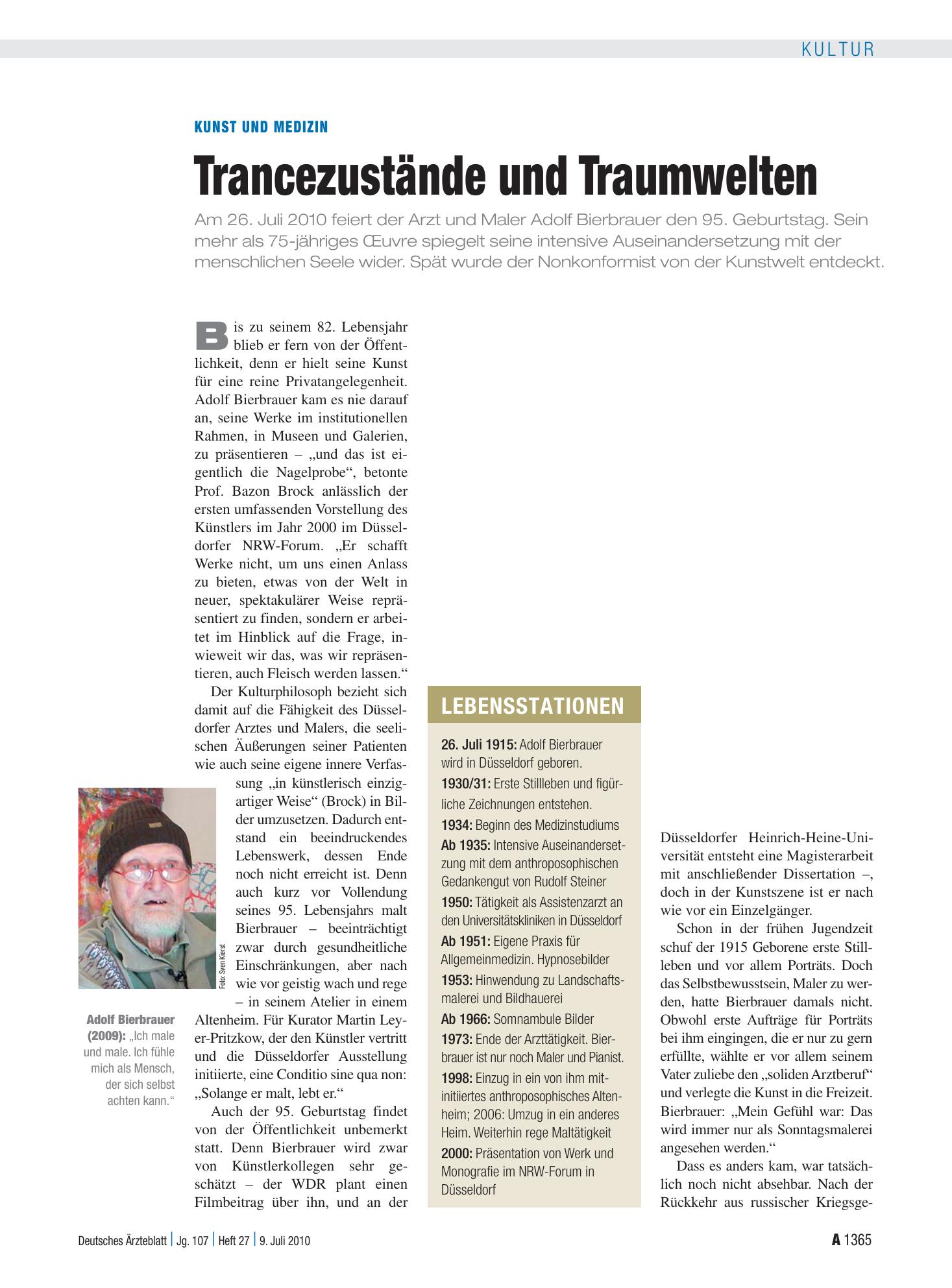 Vorschauseite 1: Kunst und Medizin: Trancezustände und Traumwelten – Deutsches Ärzteblatt