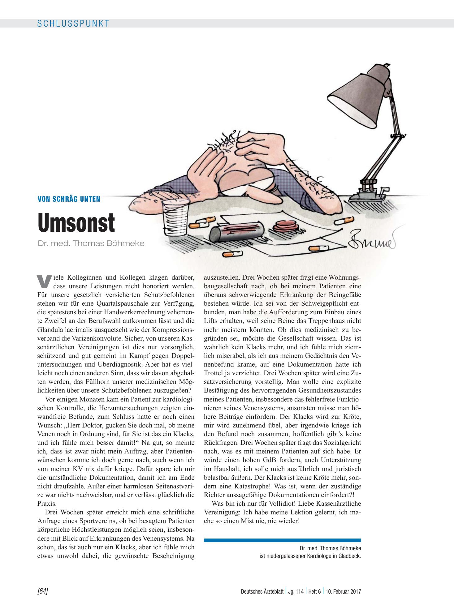 Vorschauseite 1: Von schräg unten: Umsonst – Deutsches Ärzteblatt